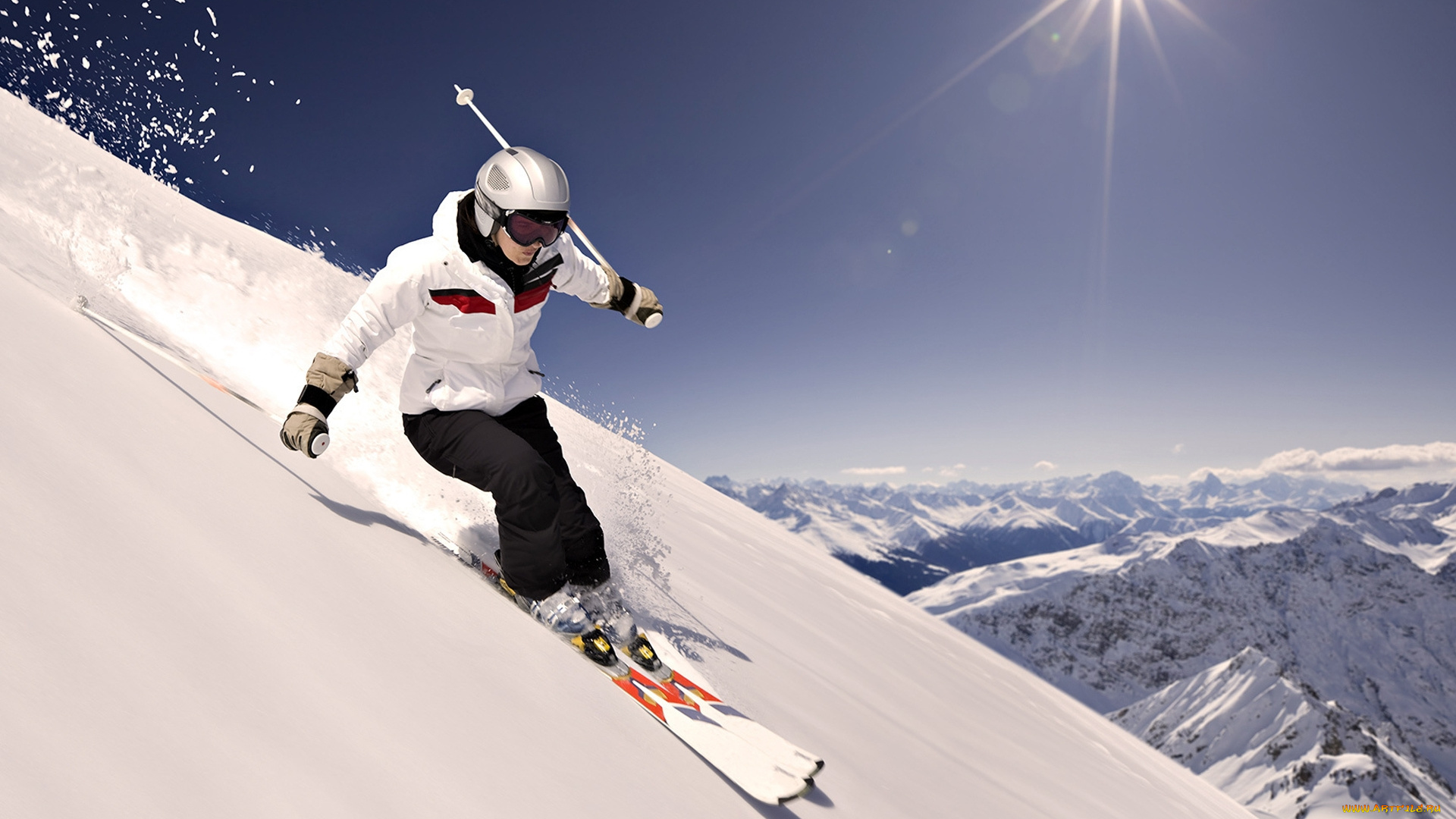 спорт, лыжный, спорт, небо, вершина, снег, лыжи, спуск, экстрим, горы, слалом, лыжник