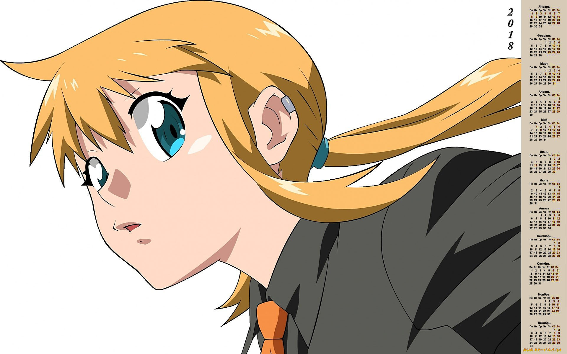 календари, аниме, лицо, взгляд, девочка, 2018