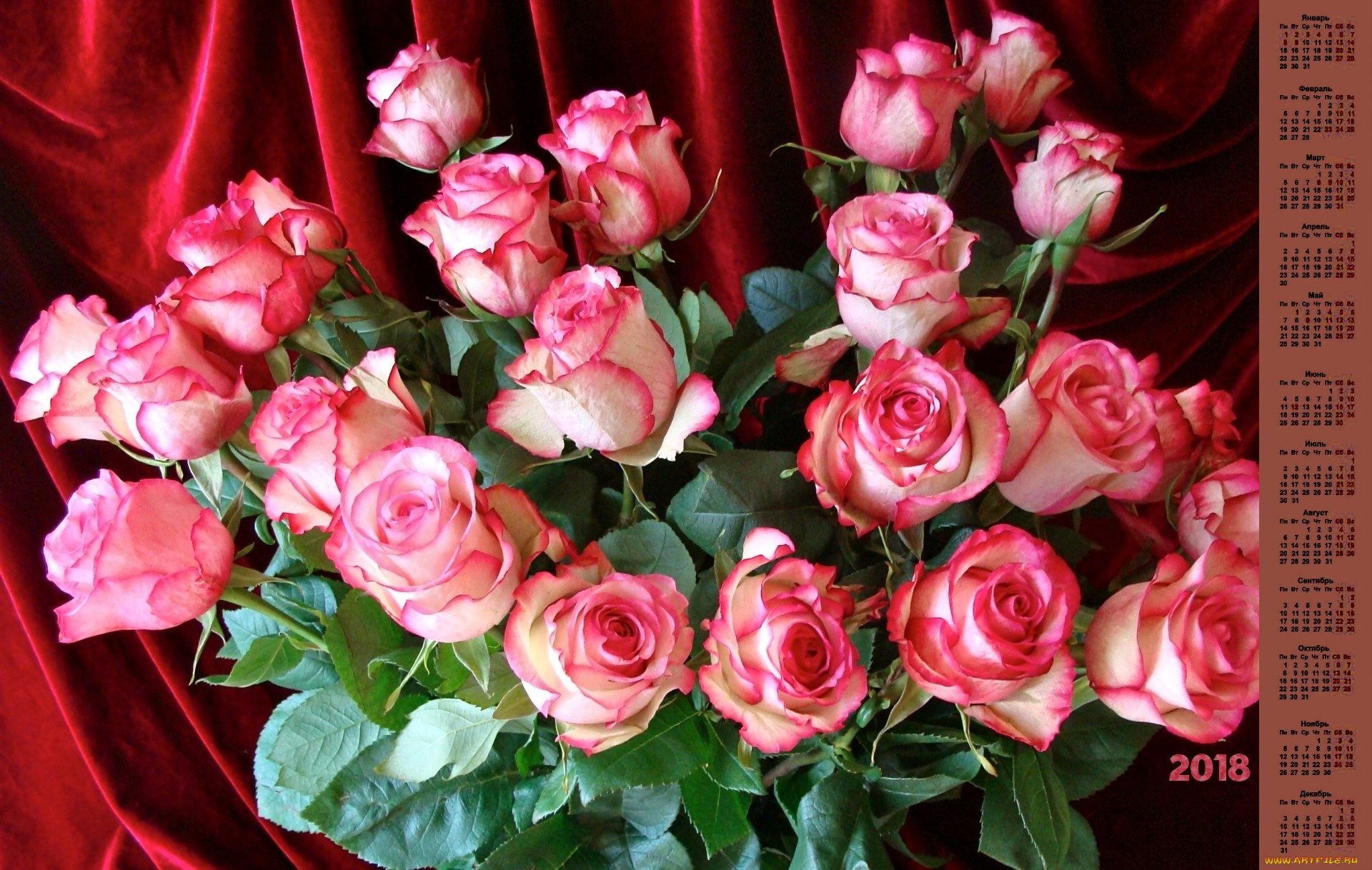 календари, цветы, букет, 2018, роза