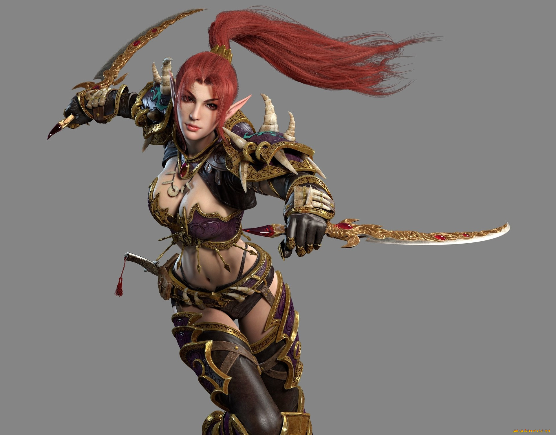 3д, графика, эльфы, , elves, оружие, взгляд, фон, эльфийка