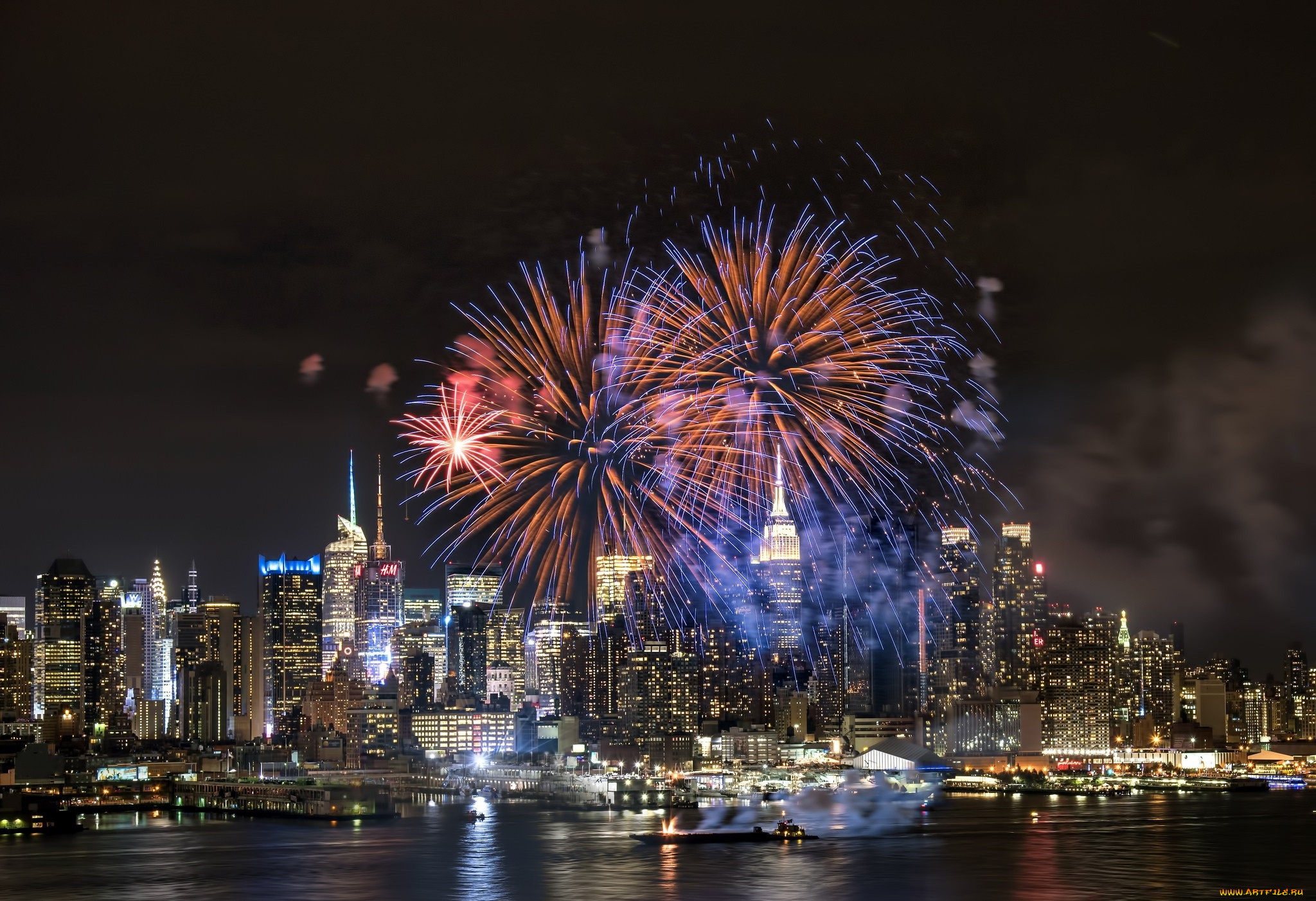 разное, салюты, , фейерверки, вода, ночь, город, салют