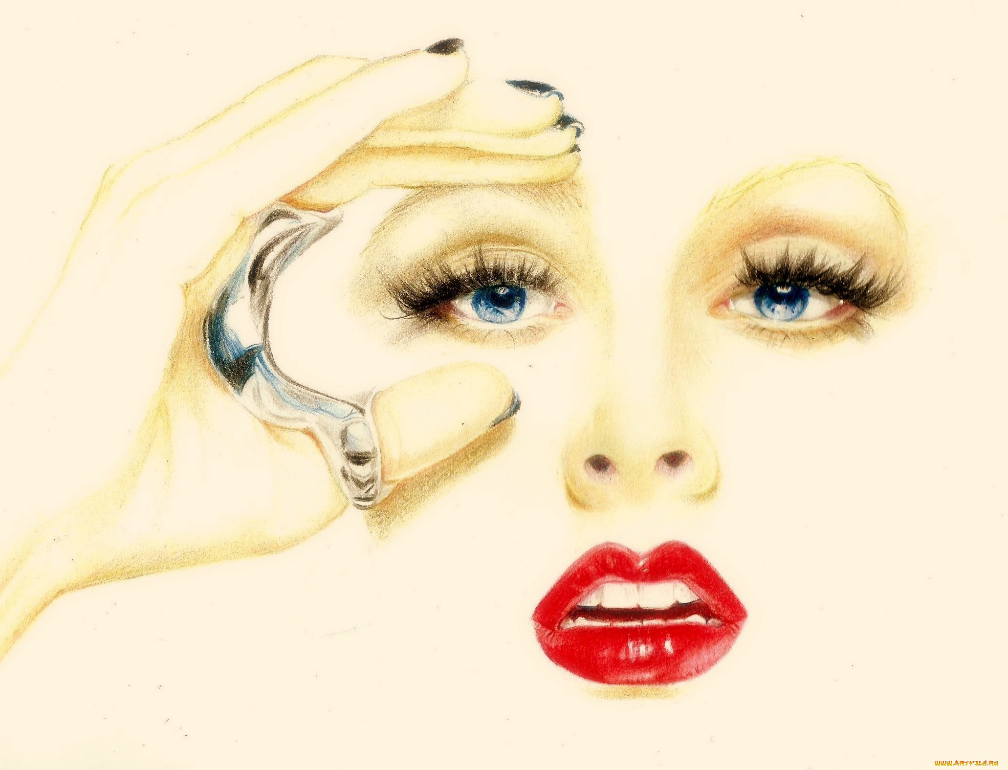 рисованное, люди, девушка, фон, взгляд, рука