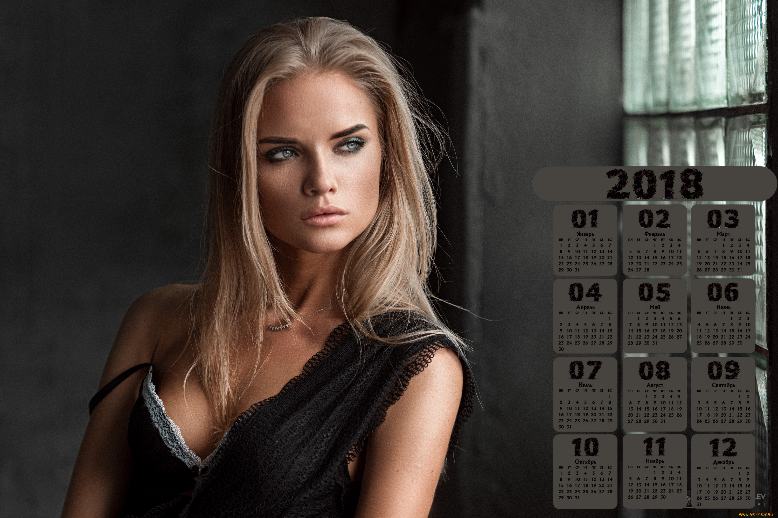 календари, девушки, окно, взгляд, 2018