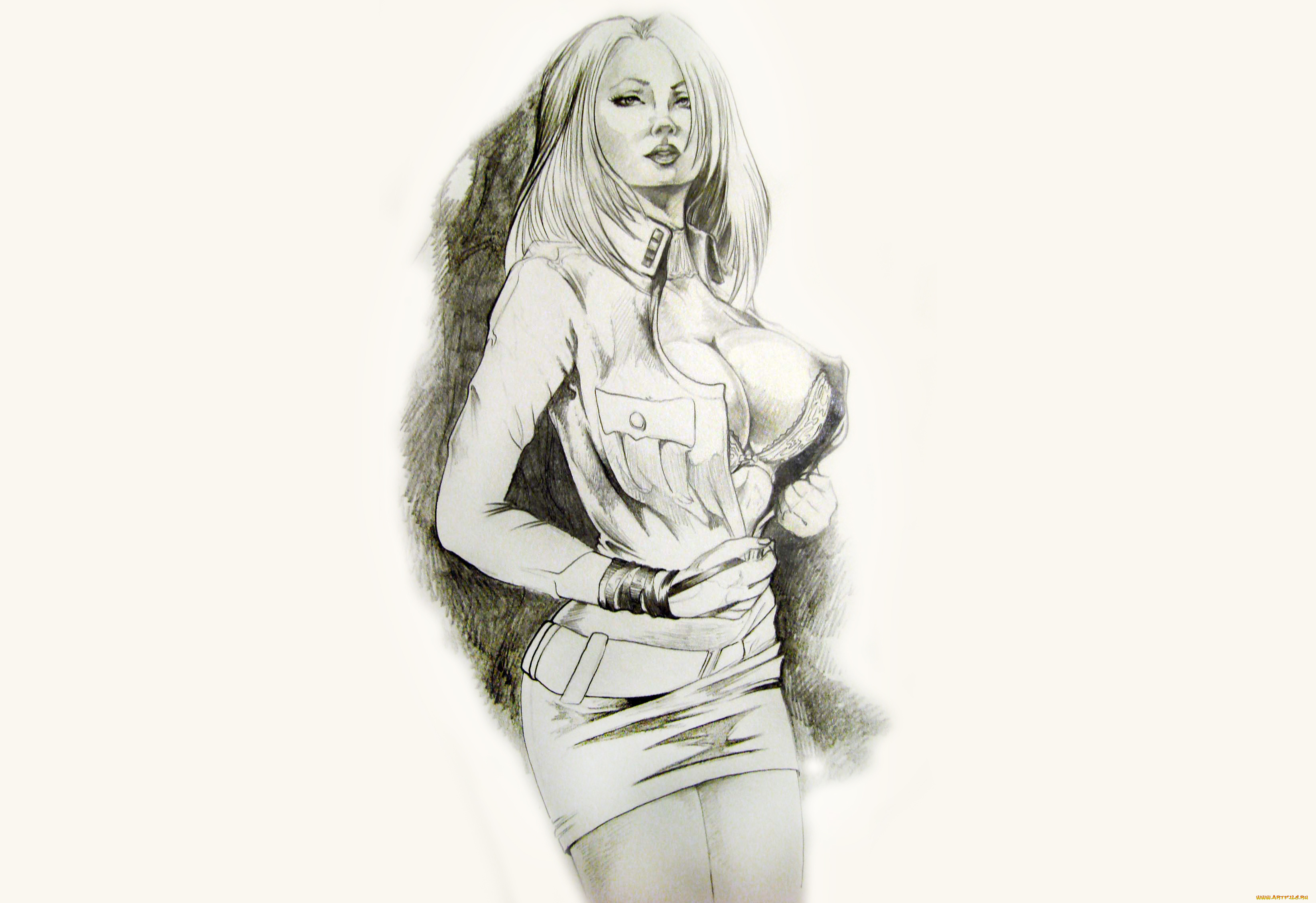 рисованное, люди, девушка, фон, взгляд