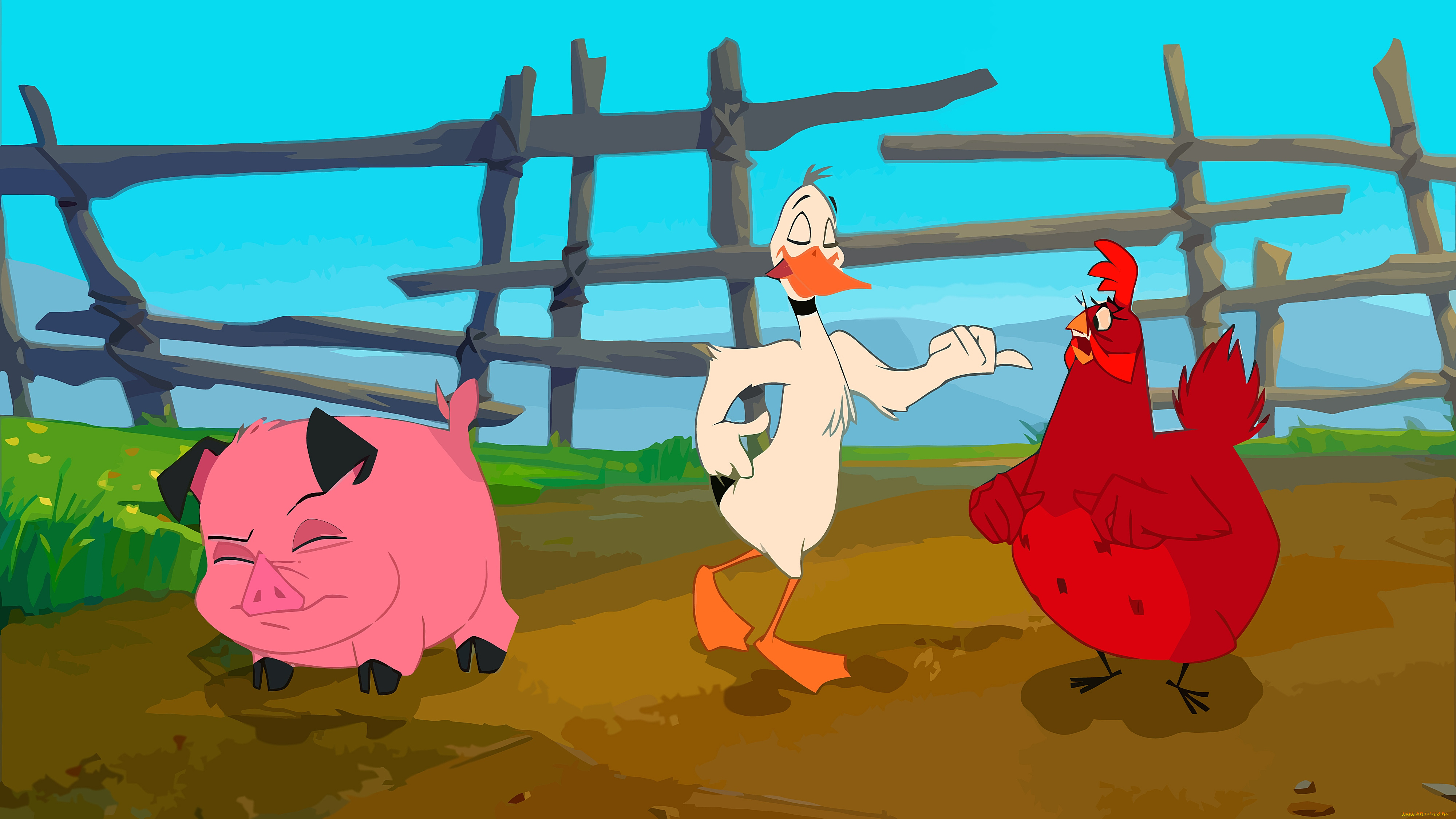 мультфильмы, home, on, the, range, танец, гусь, поросенок, курица