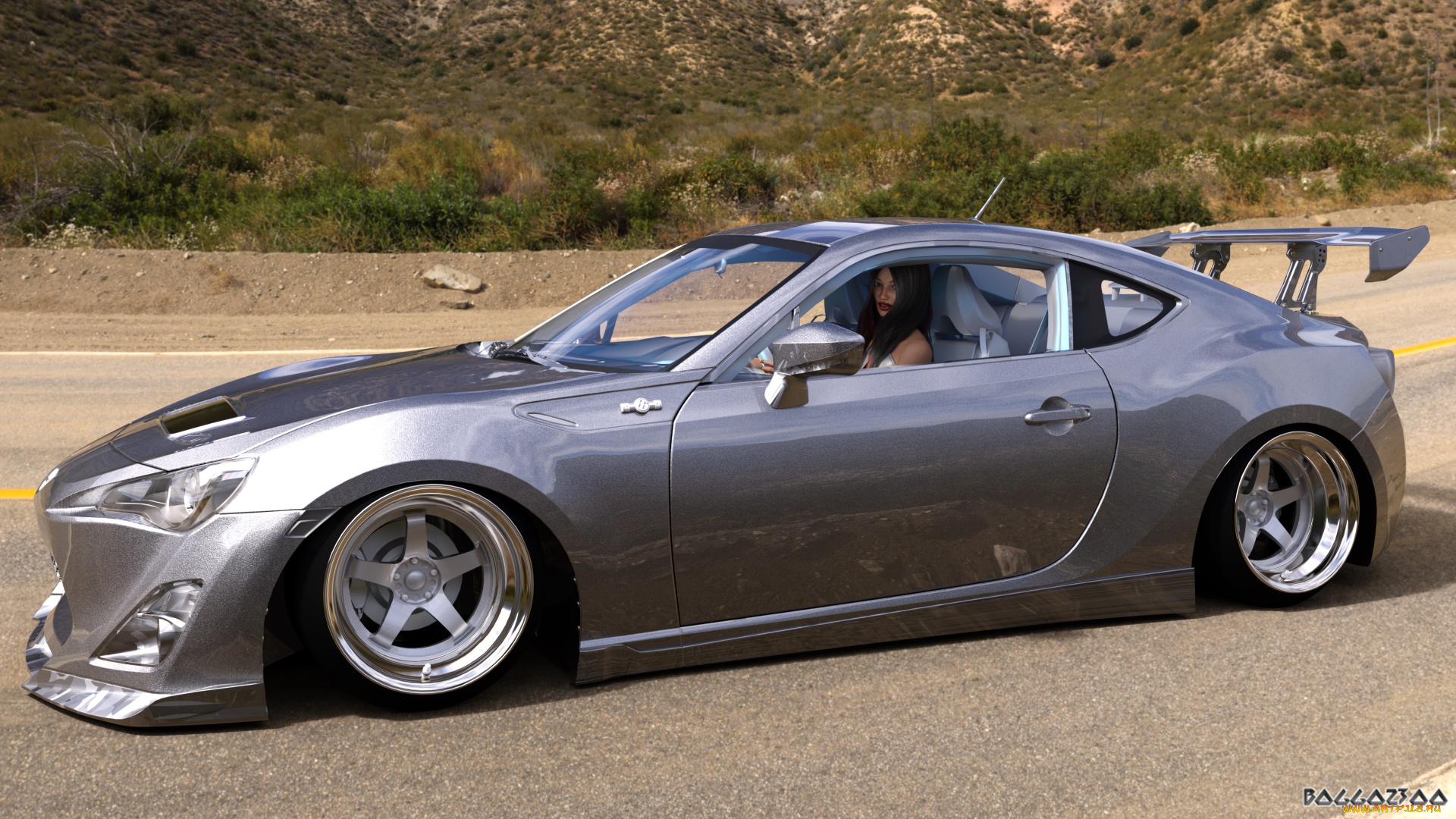 3д, графика, люди-авто, мото, , people-, car, , , moto, девушка, взгляд, фон, автомобиль