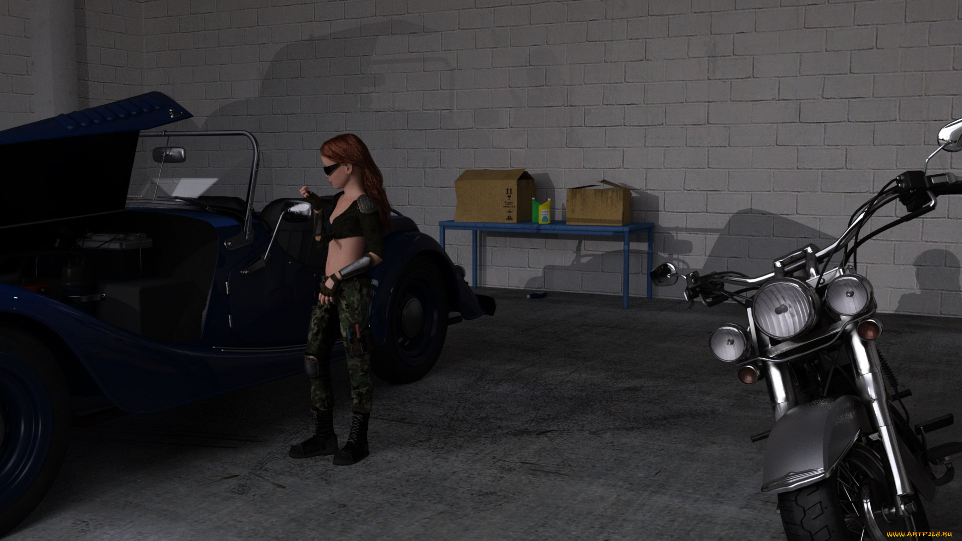 3д, графика, люди-авто, мото, , people-, car, , , moto, девушка, взгляд, фон