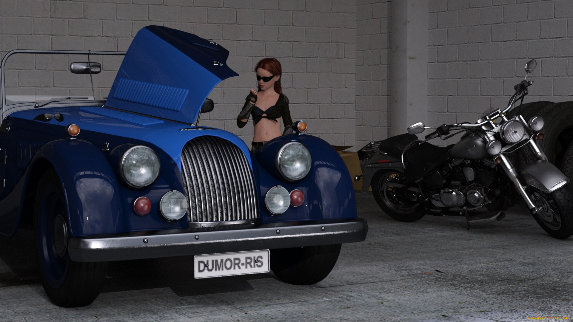 3д, графика, люди-авто, мото, , people-, car, , , moto, девушка, взгляд, фон