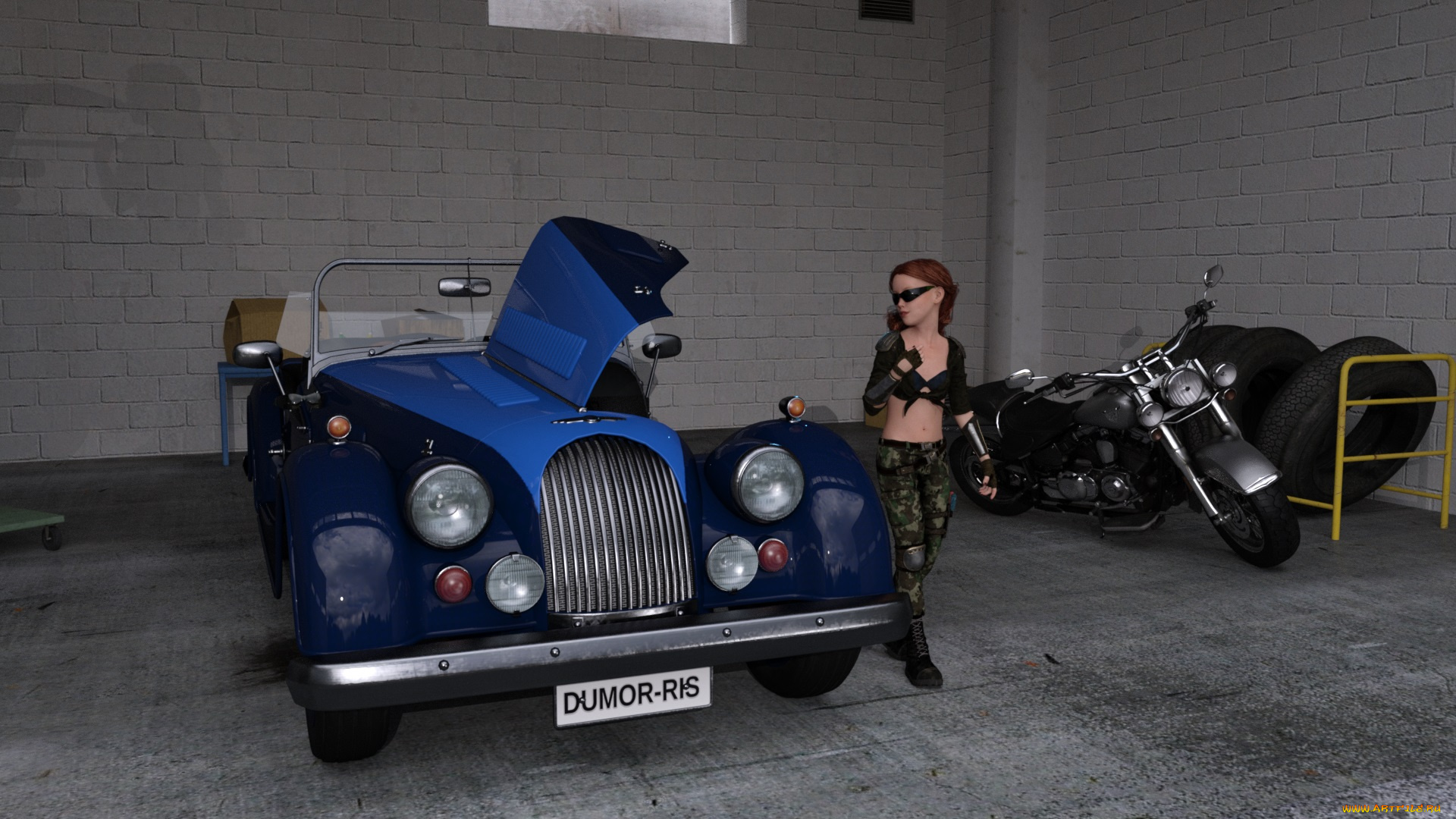 3д, графика, люди-авто, мото, , people-, car, , , moto, девушка, взгляд, фон