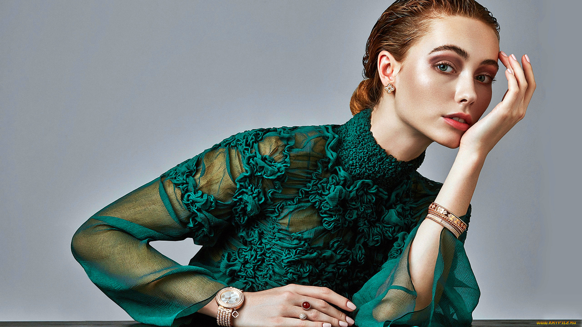 девушки, -unsort, , рыжеволосые, и, другие, портрет, поза, зеленое, платье