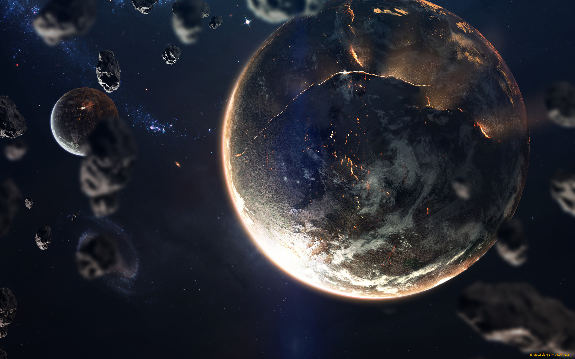 космос, арт, вселенная, планета, звезды, галактики