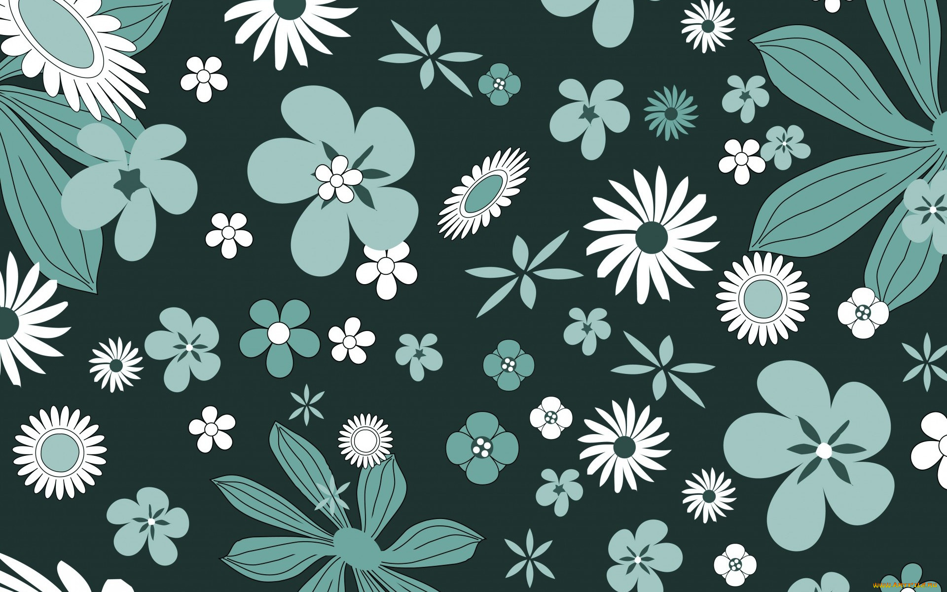 векторная, графика, цветы, , flowers, фон, зеленый, цветы