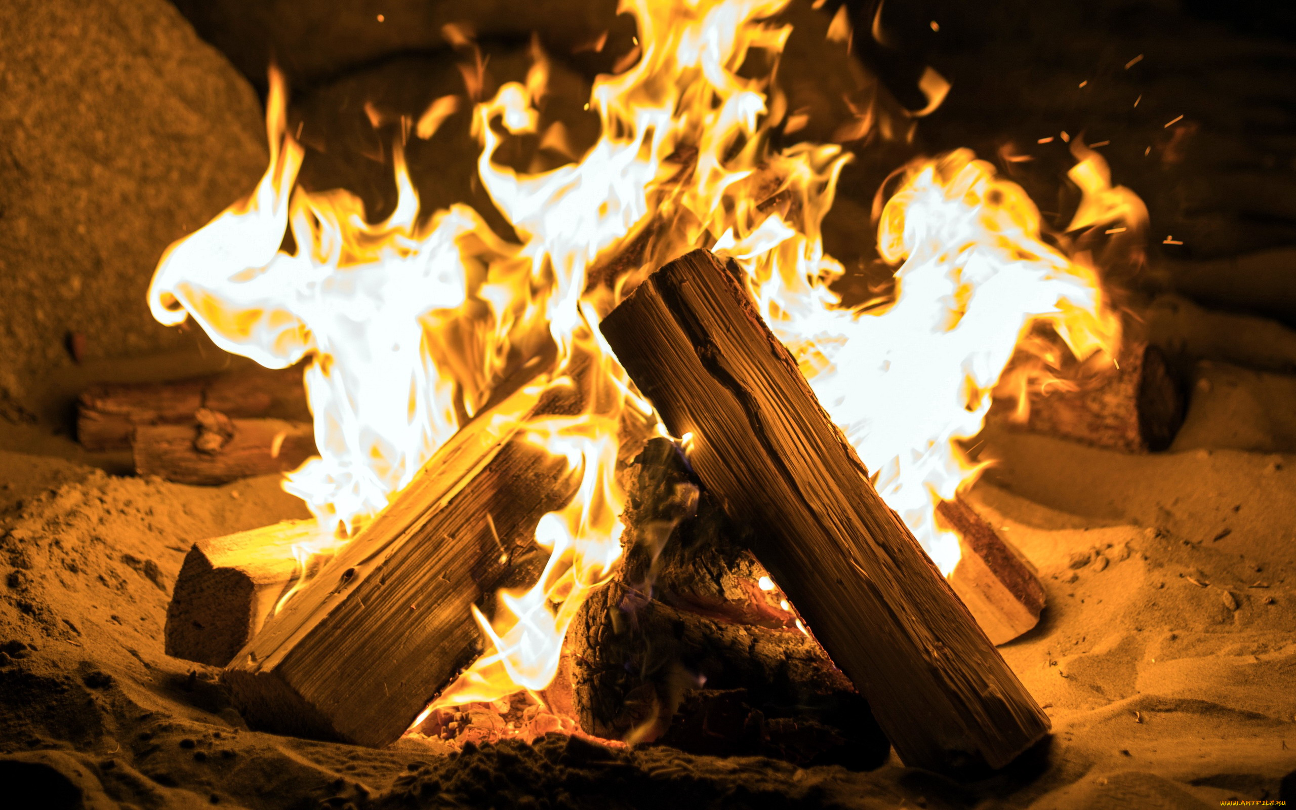 природа, огонь, костер, пламя, поленья