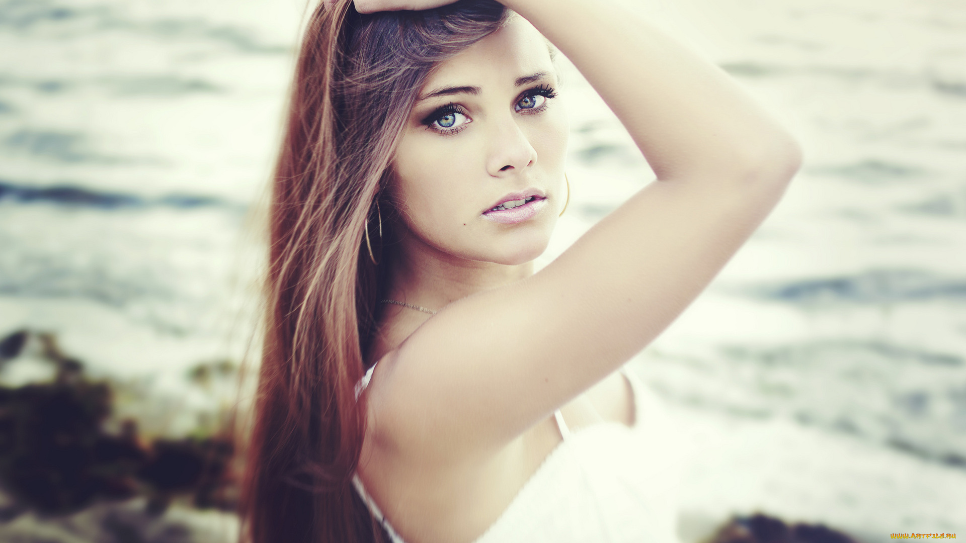 девушки, -, лица, , портреты, русая, лицо, сарафан, море