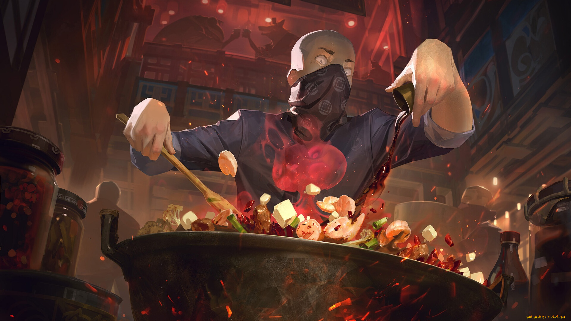 фэнтези, люди, повар, готовка, котел, продукты, ресторан