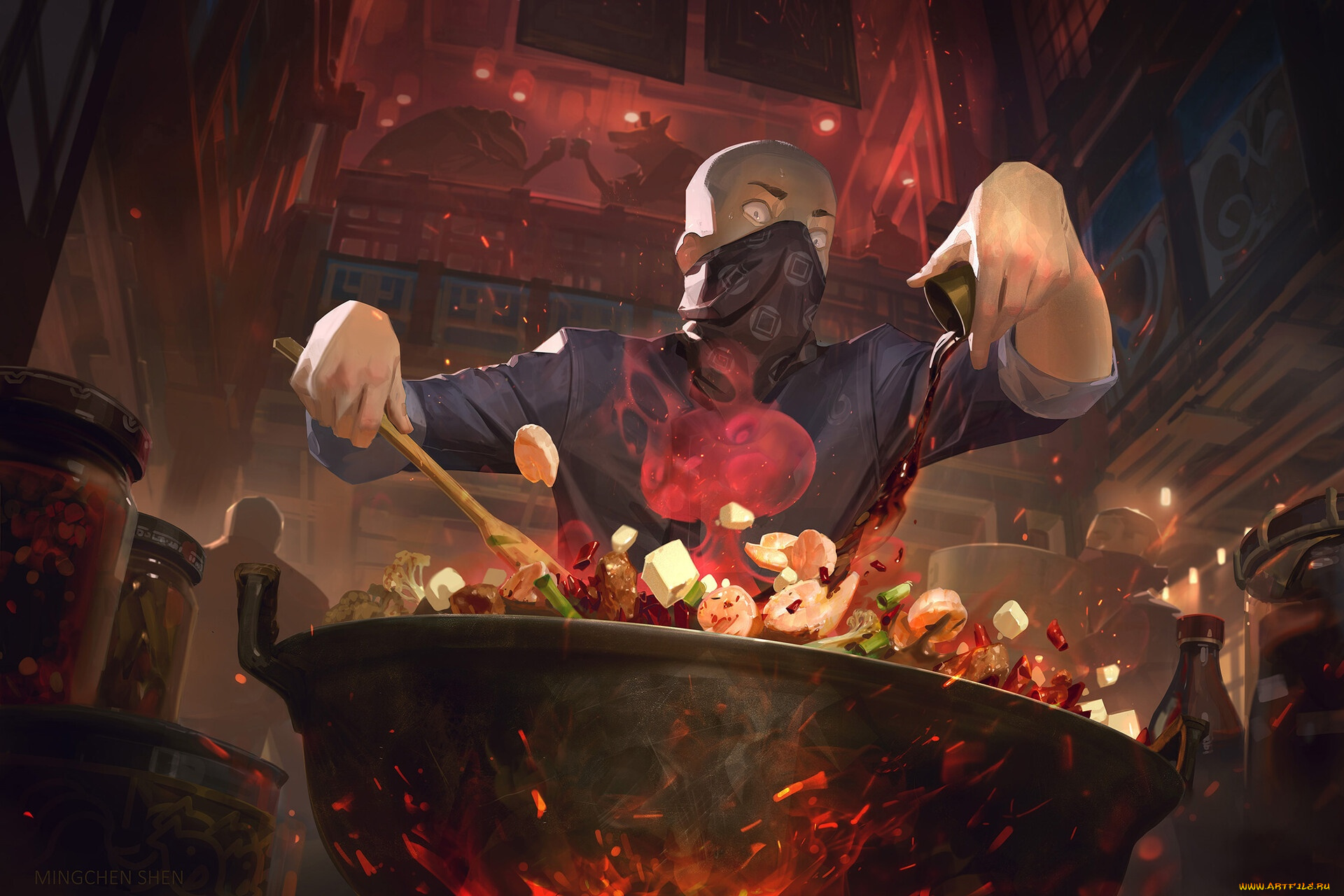 фэнтези, люди, повар, готовка, котел, продукты, ресторан