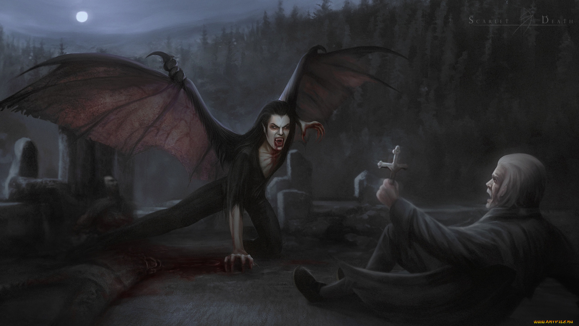 фэнтези, вампиры, вампир, кладбище, жертвы, крест