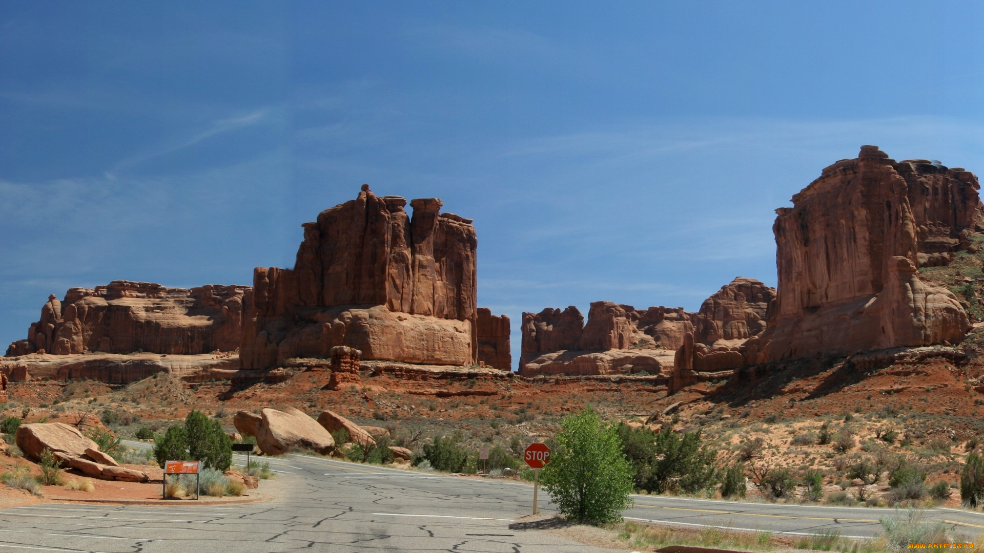 природа, горы, скалы, дорога, кусты