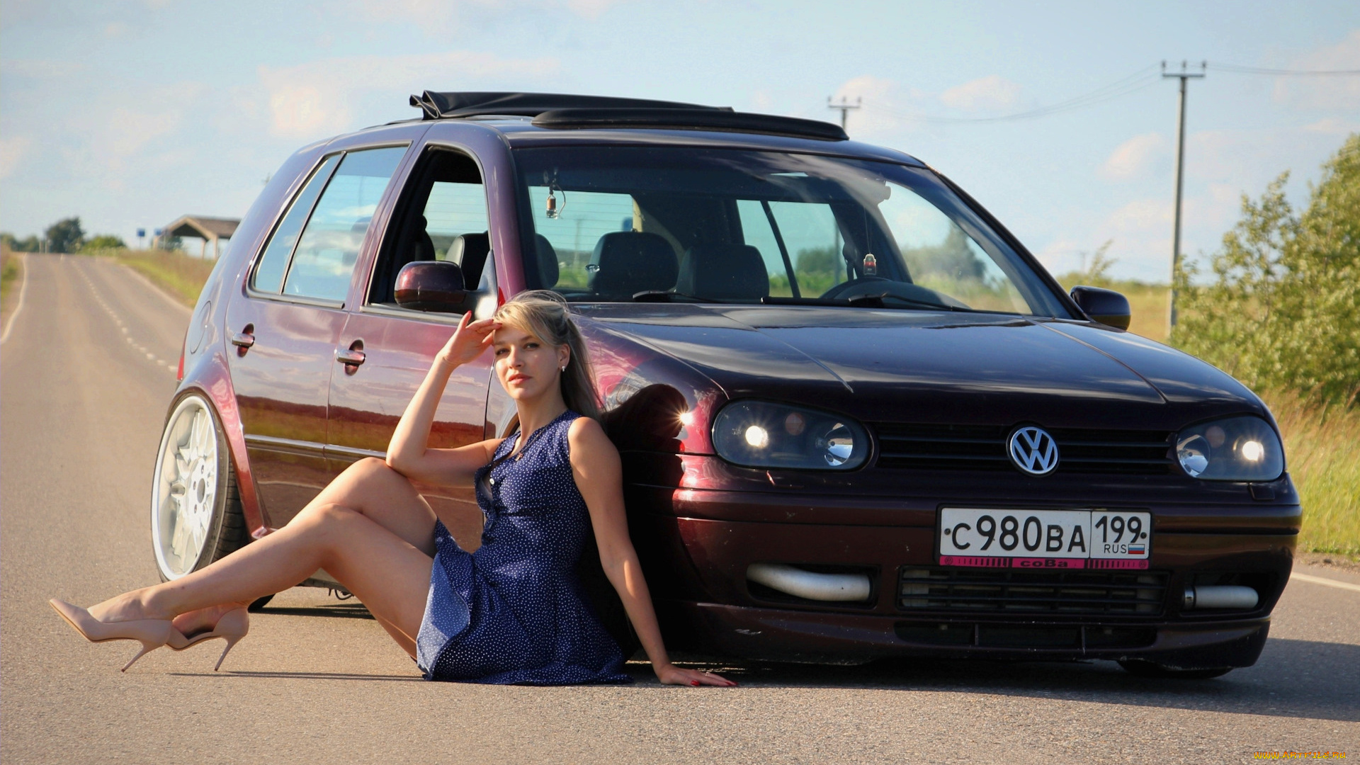 автомобили, -авто, с, девушками, volkswagen, golf, турбо