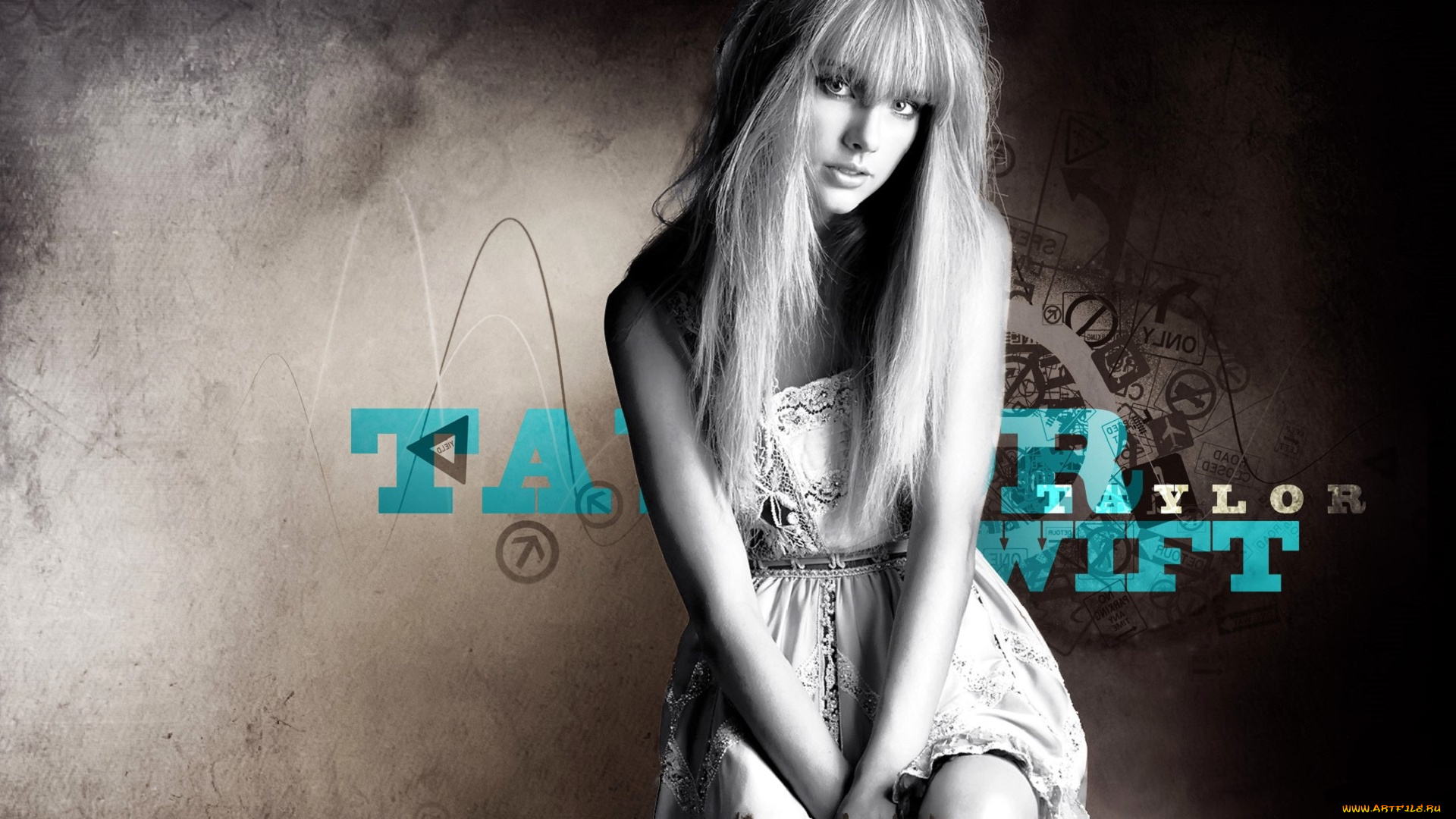 девушки, taylor, swift, блондинка, платье, черно-белая