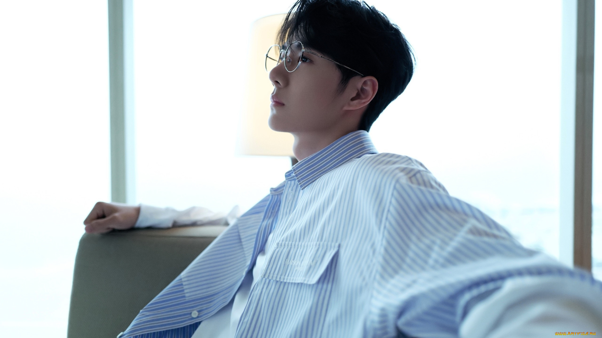 мужчины, wang, yi, bo, актер, очки, рубашка, кресло