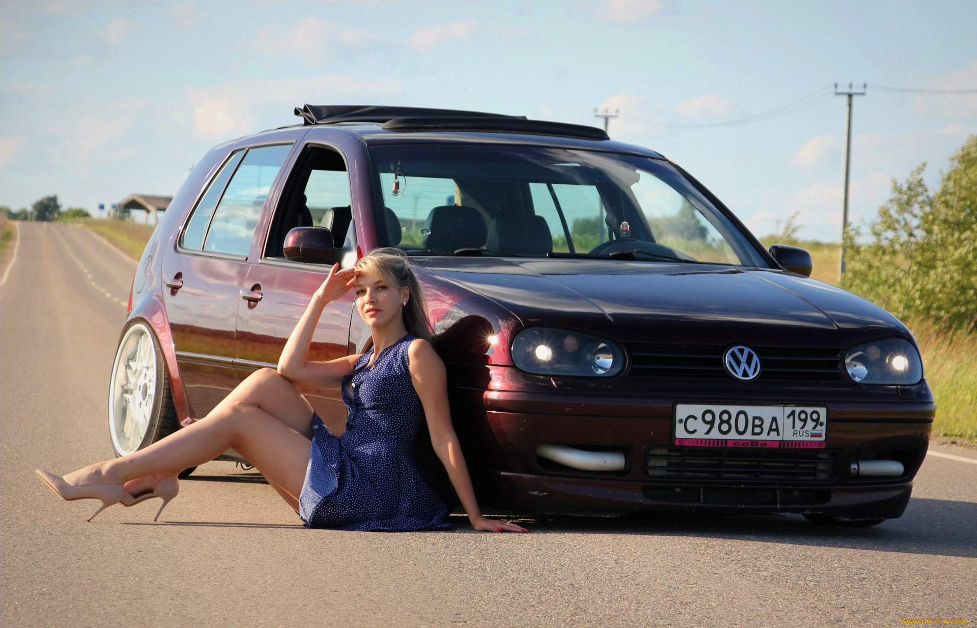 автомобили, -авто, с, девушками, volkswagen, golf, турбо