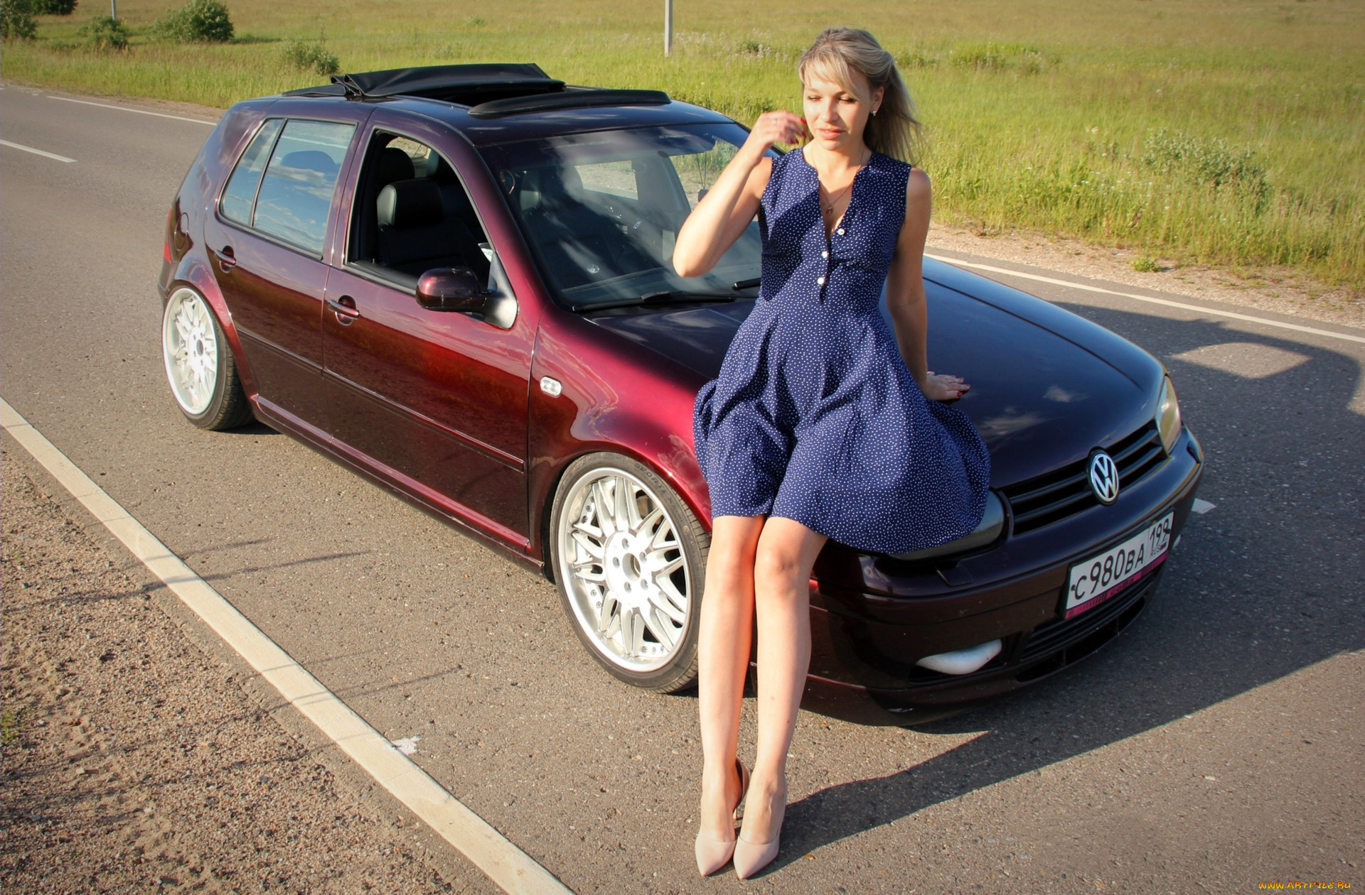 автомобили, -авто, с, девушками, volkswagen, golf, турбо