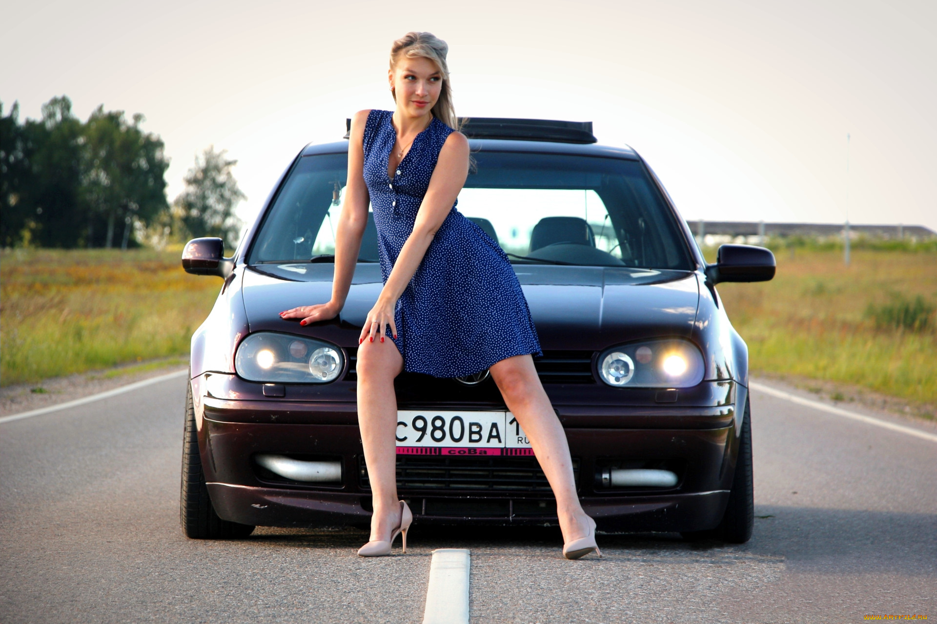 автомобили, -авто, с, девушками, volkswagen, golf, турбо