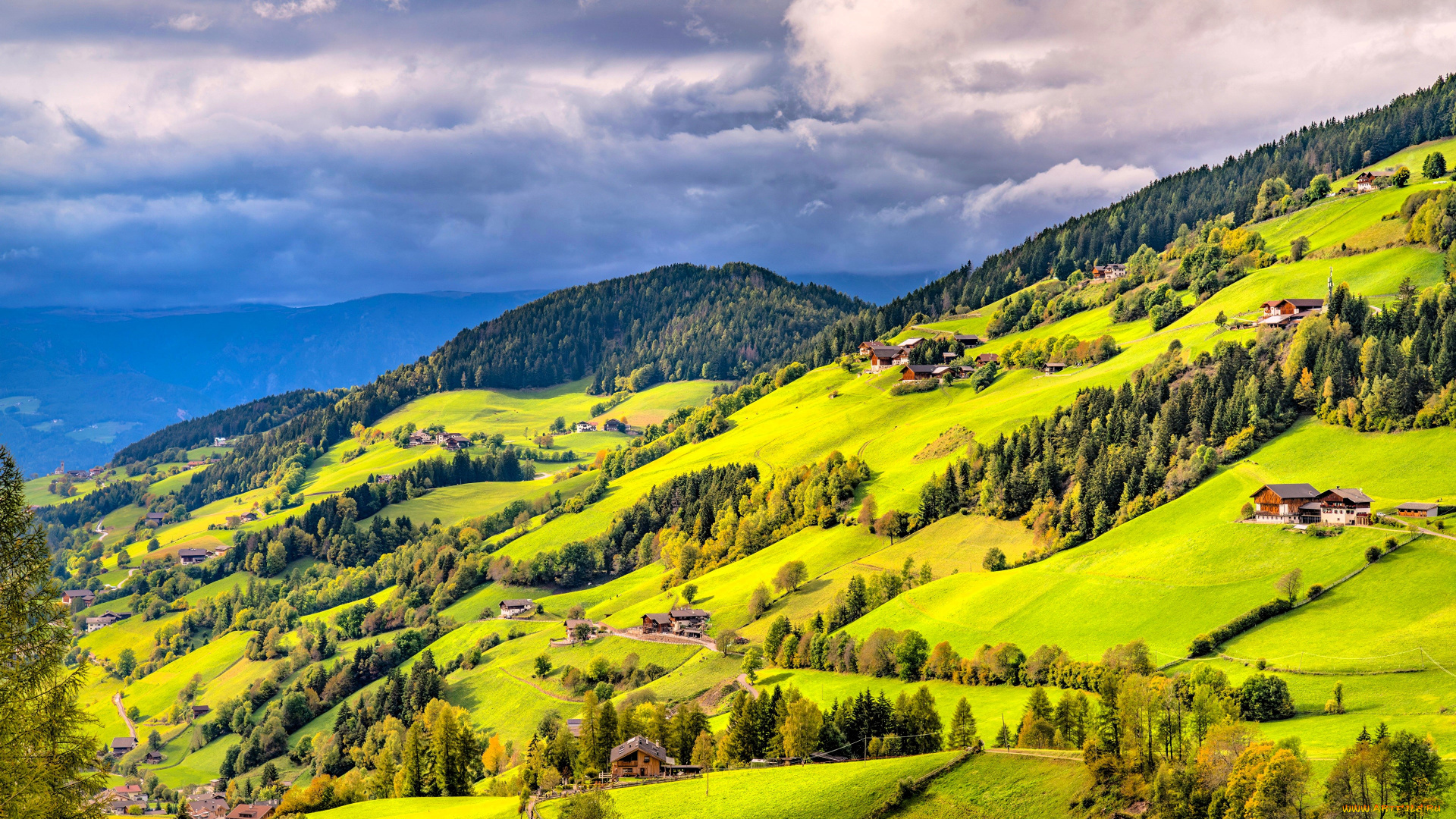 города, -, пейзажи, горы, склон, дома, деревья, лес, облака