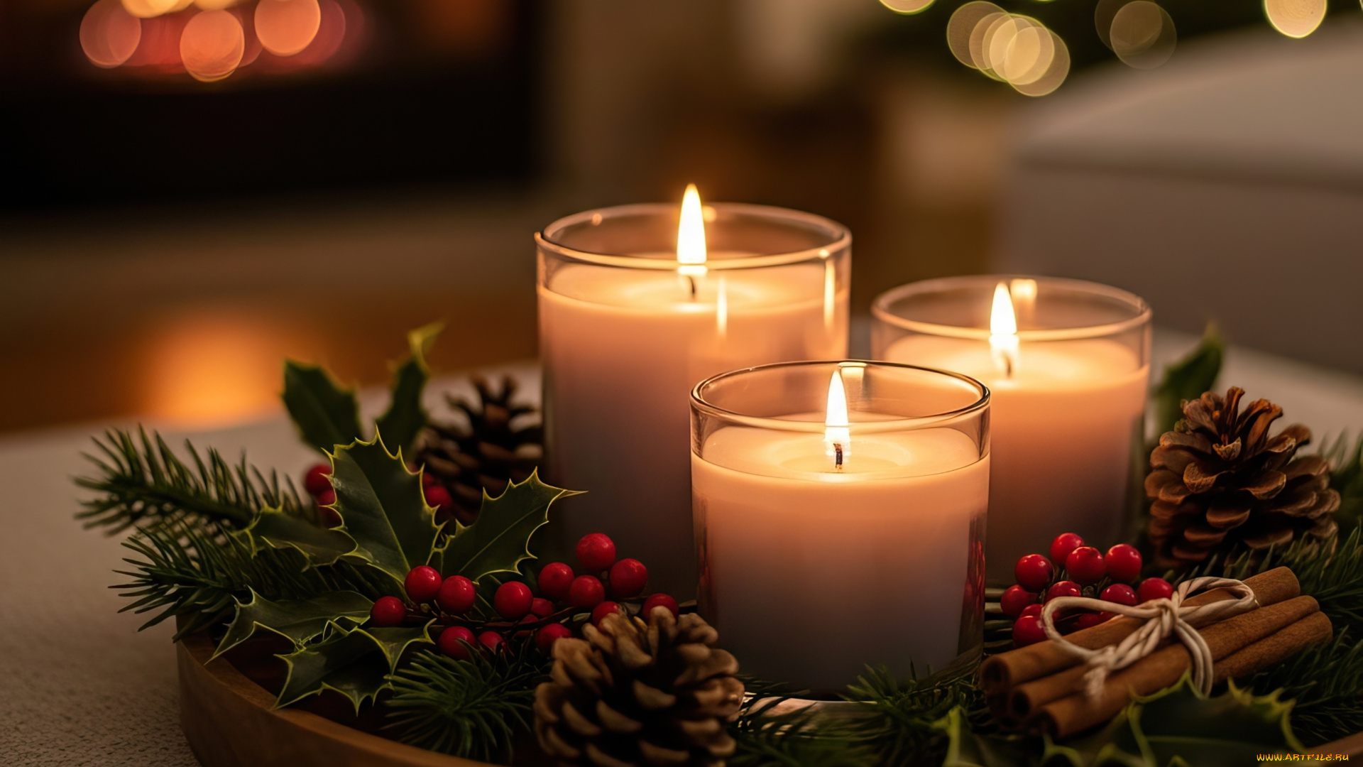 праздничные, новогодние, свечи, новогодняя