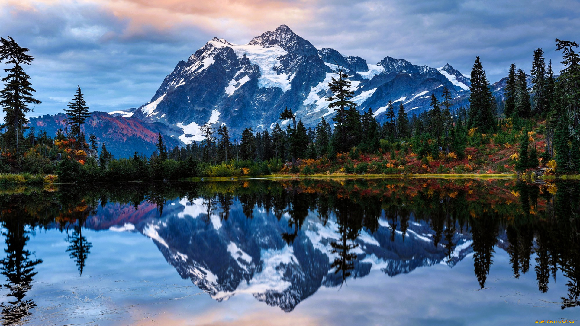 природа, реки, озера, облака, горы, лес, осень, озеро