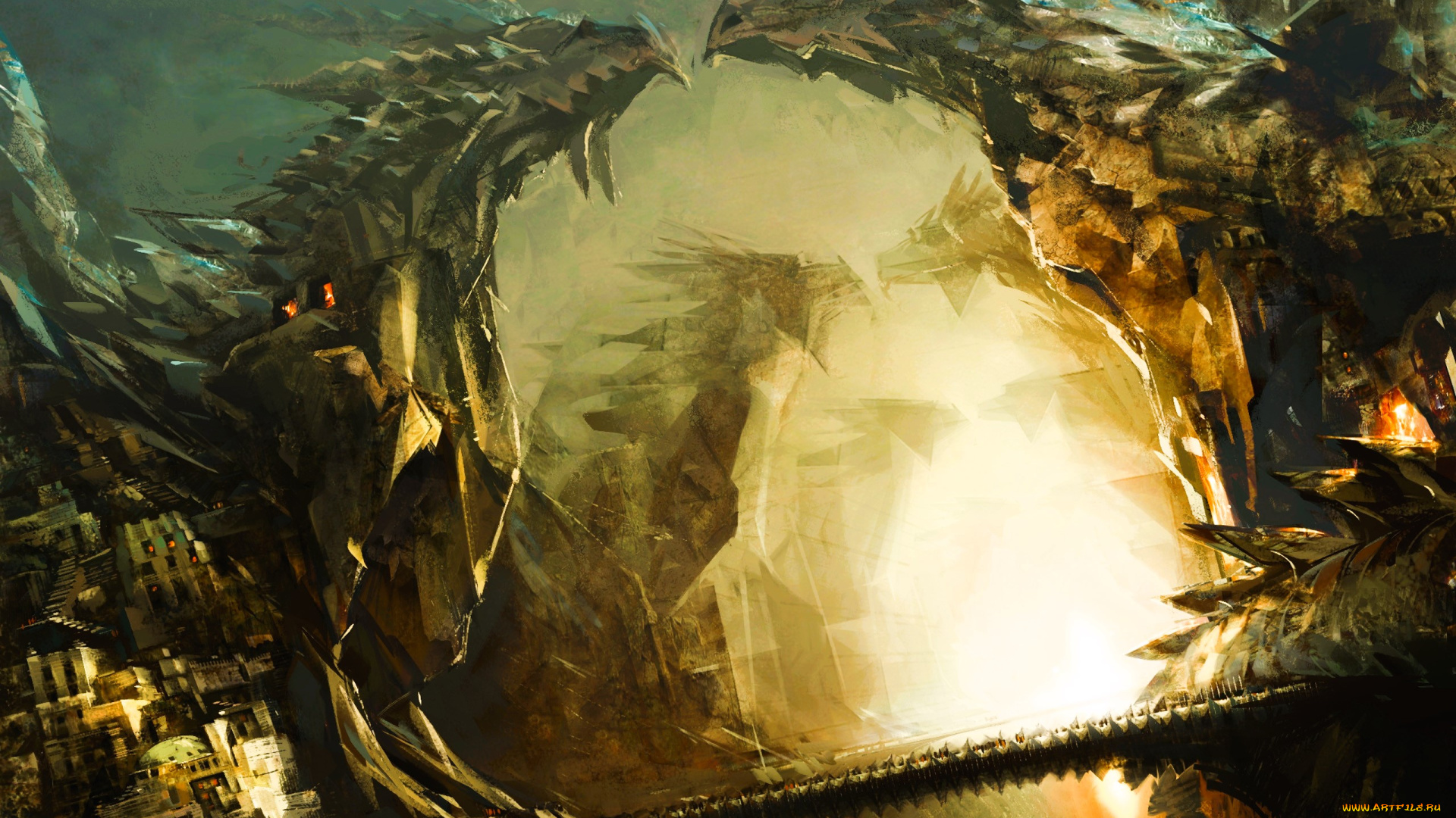 видео, игры, guild, wars, 2, драконы, город, мост, свет