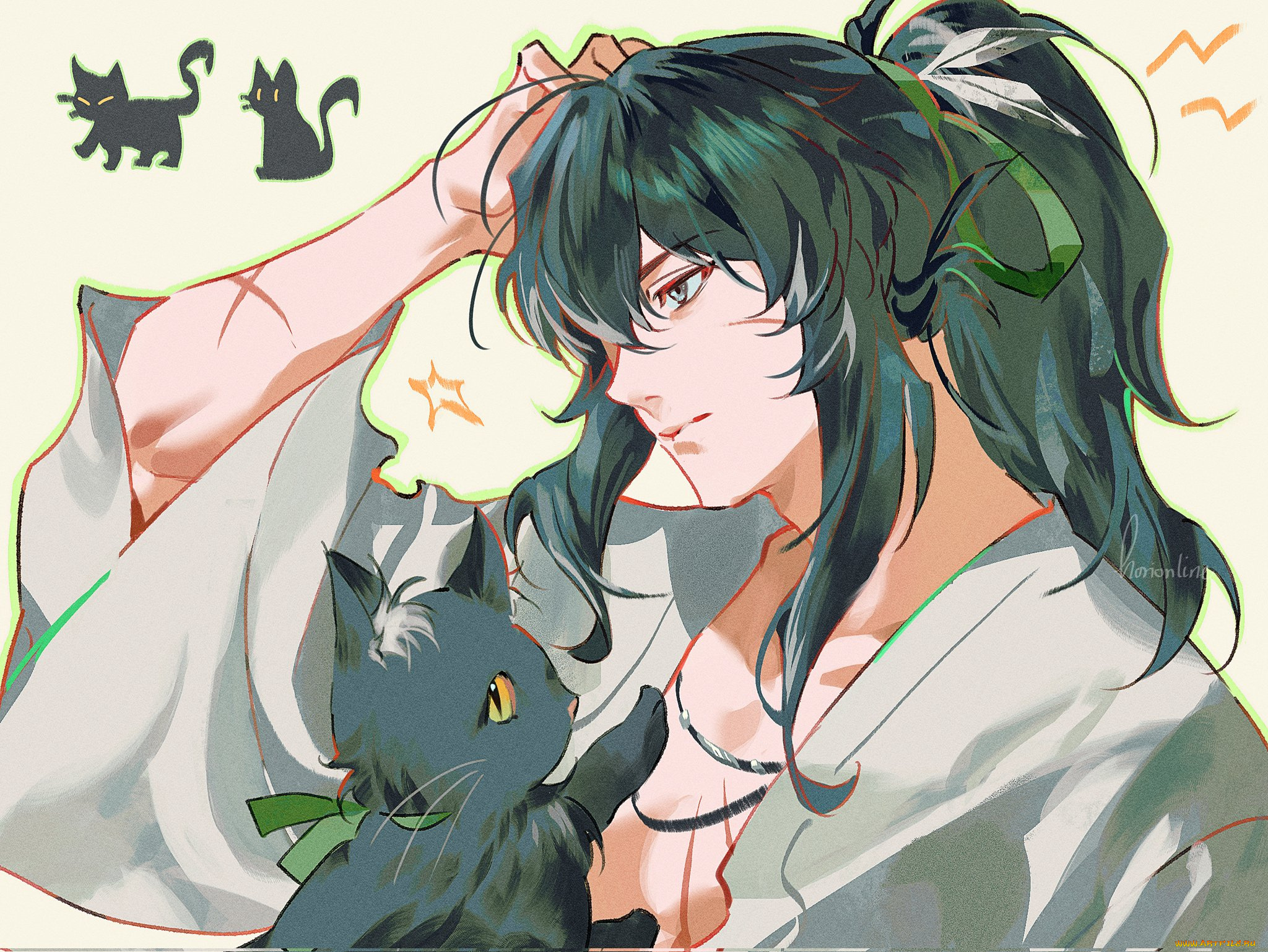 аниме, wuthering, waves, парень