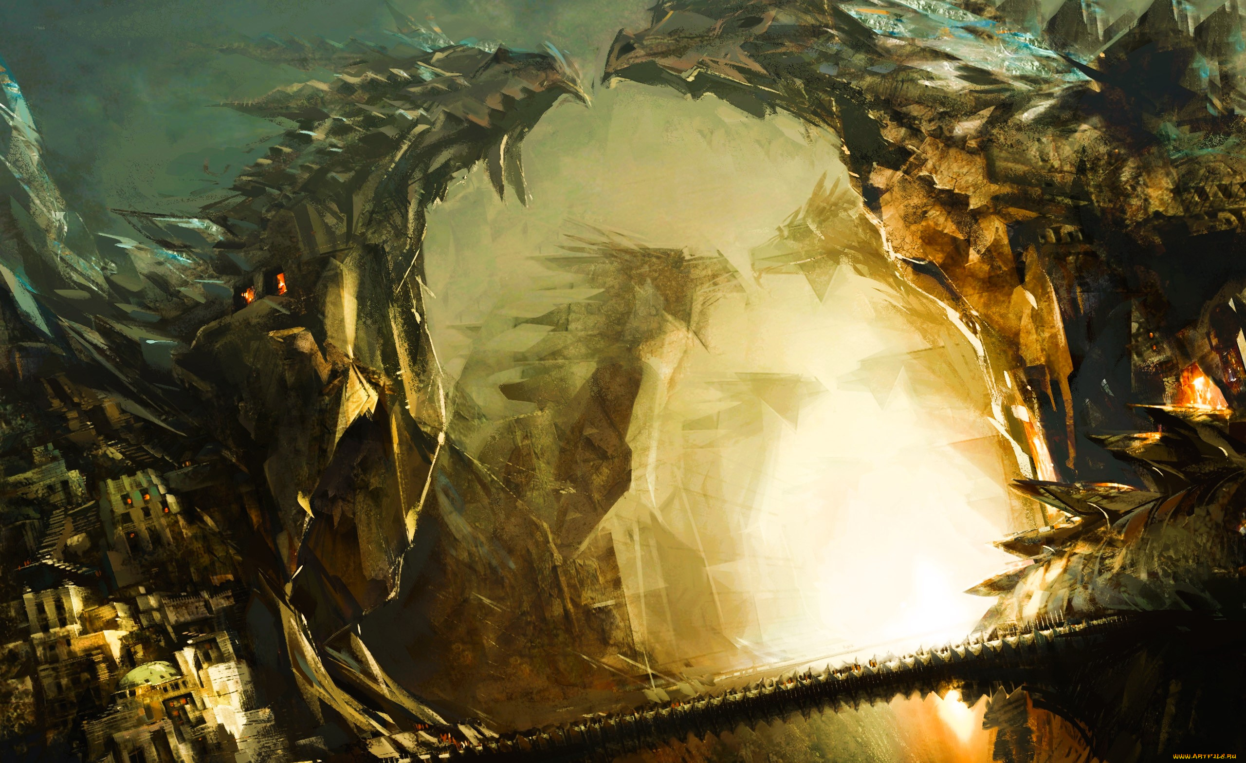 видео, игры, guild, wars, 2, драконы, город, мост, свет