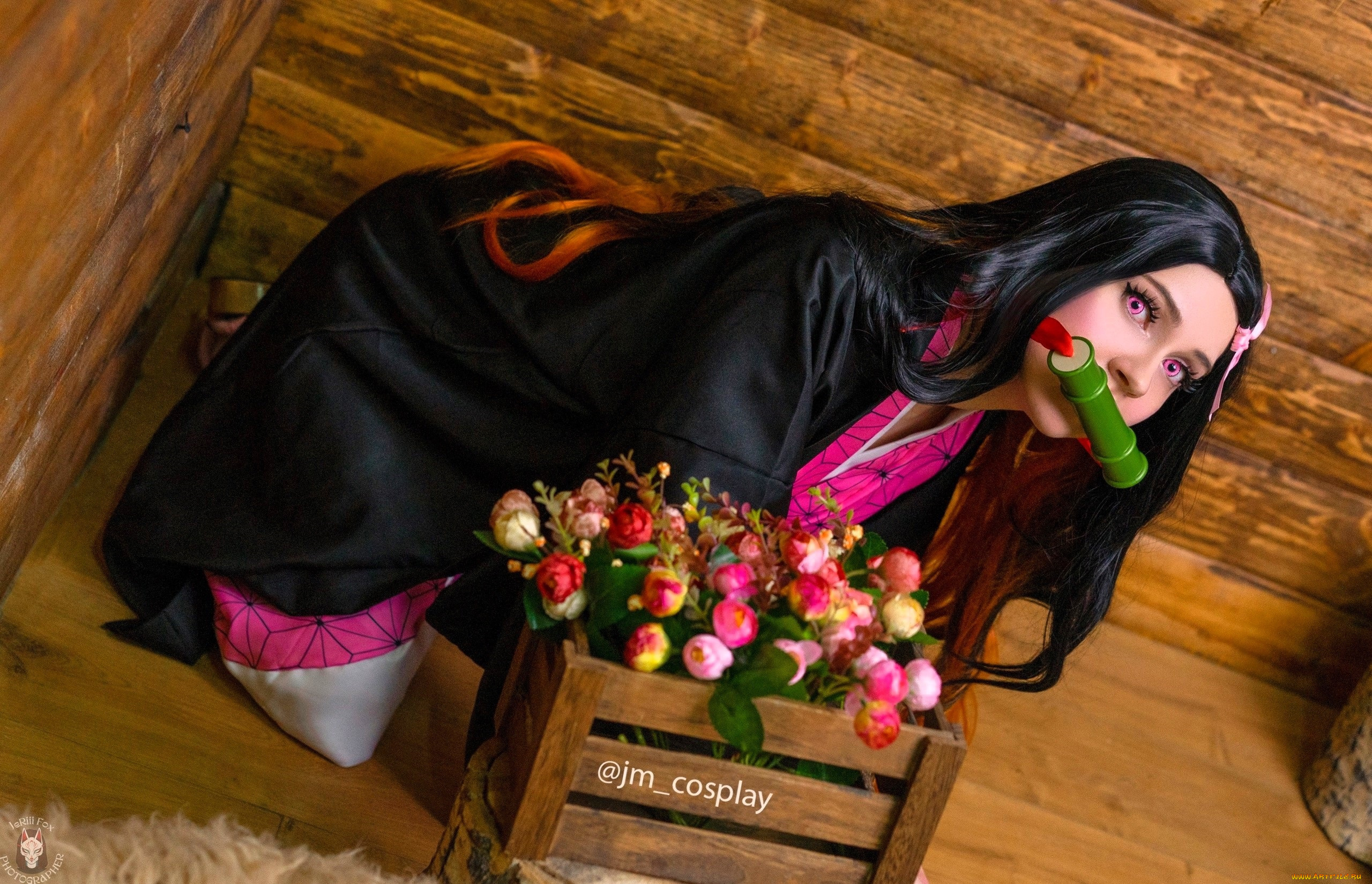 девушки, -, креатив, , косплей, образ, косплей, наряд, костюм, свиток, ящик, цветы
