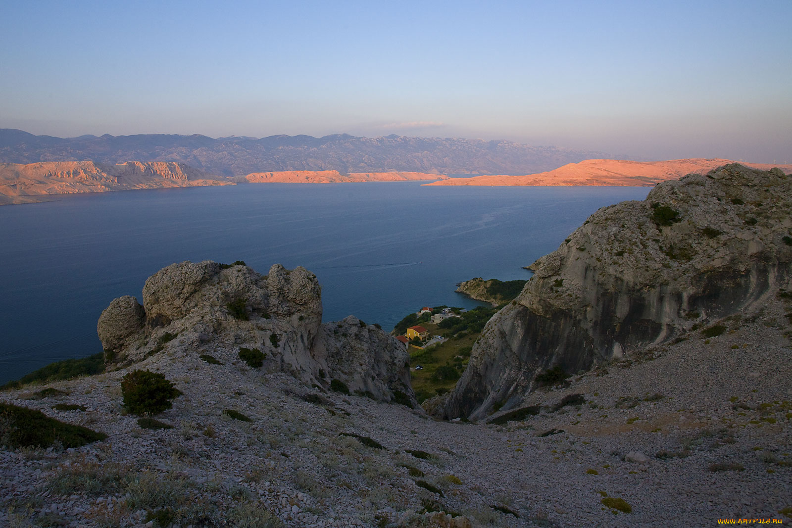 хорватия, природа, побережье, море, дома, скалы, горы