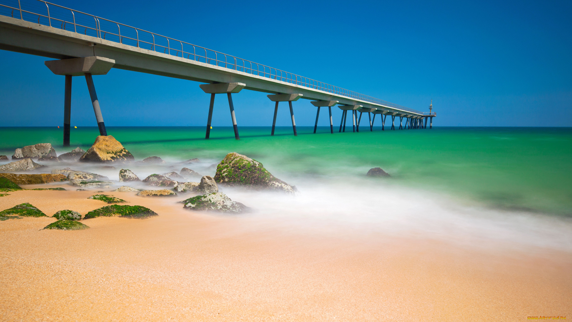 природа, побережье, море, мост, камни