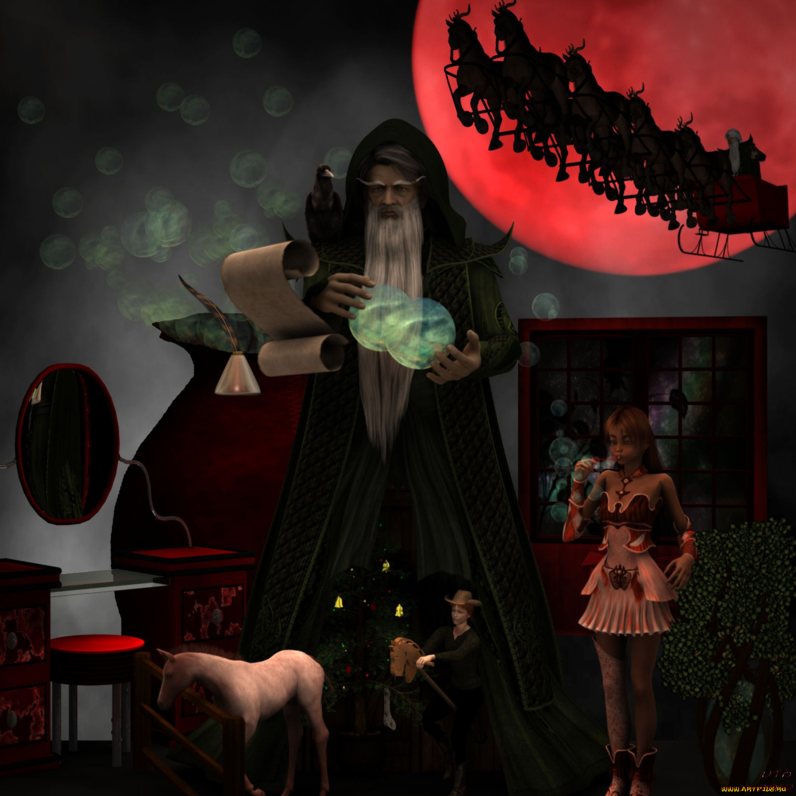 3д, графика, fantasy, фантазия, the, christmas, mage