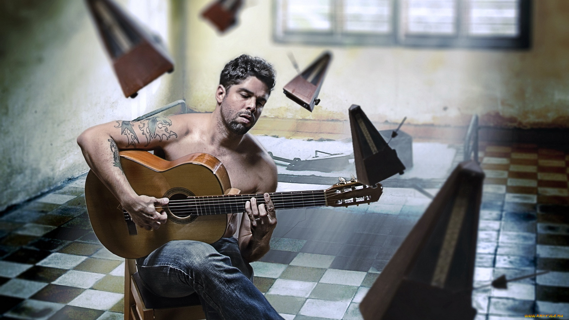 мужчины, unsort, гитара, тату, метроном