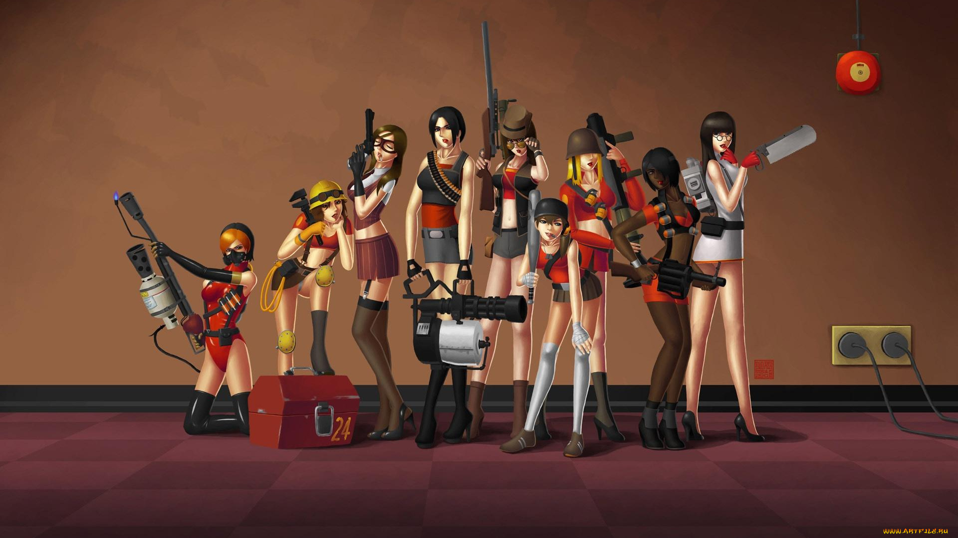 team, fortress, 3д, графика, people, люди, девушки, оружие