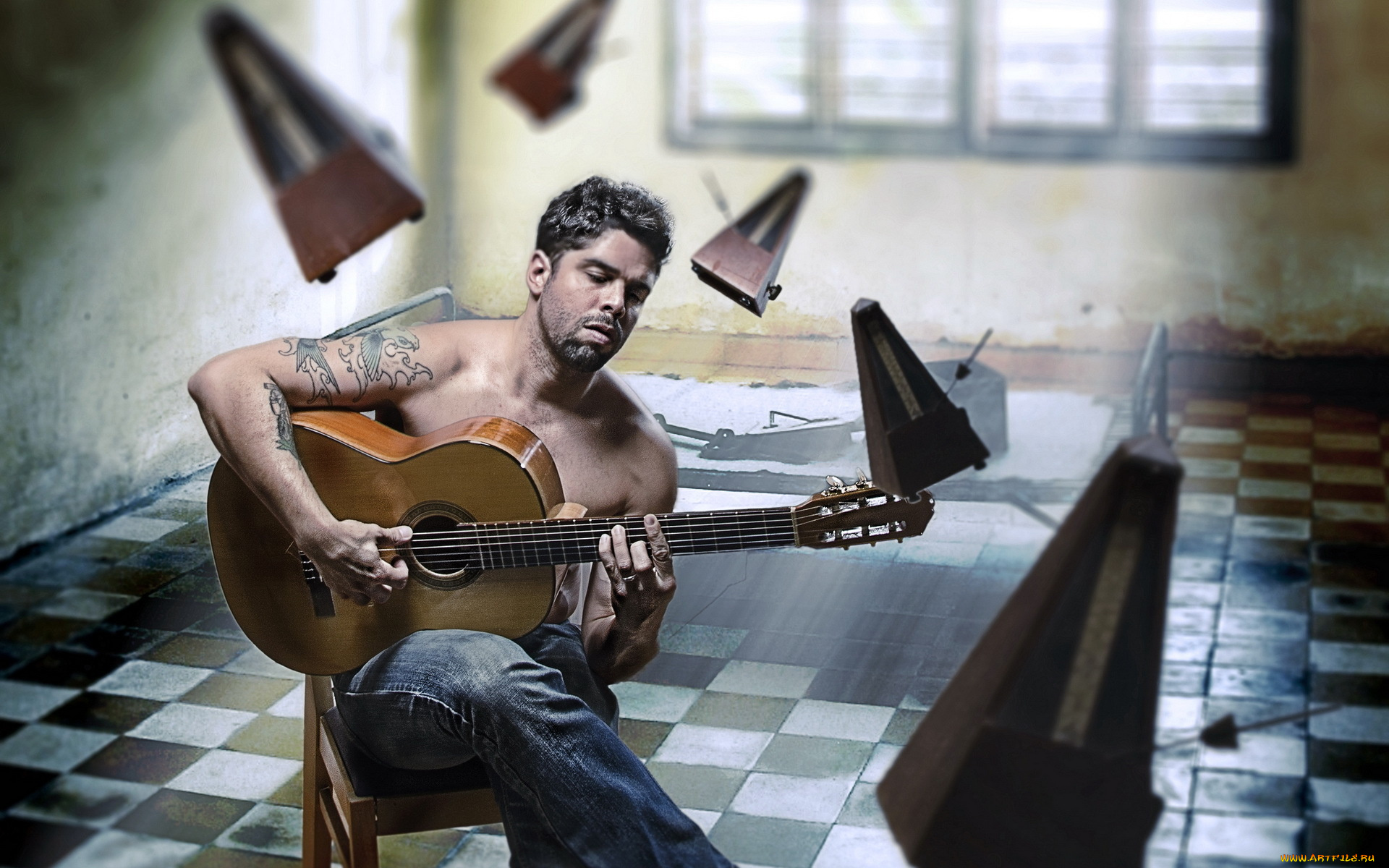 мужчины, unsort, гитара, тату, метроном