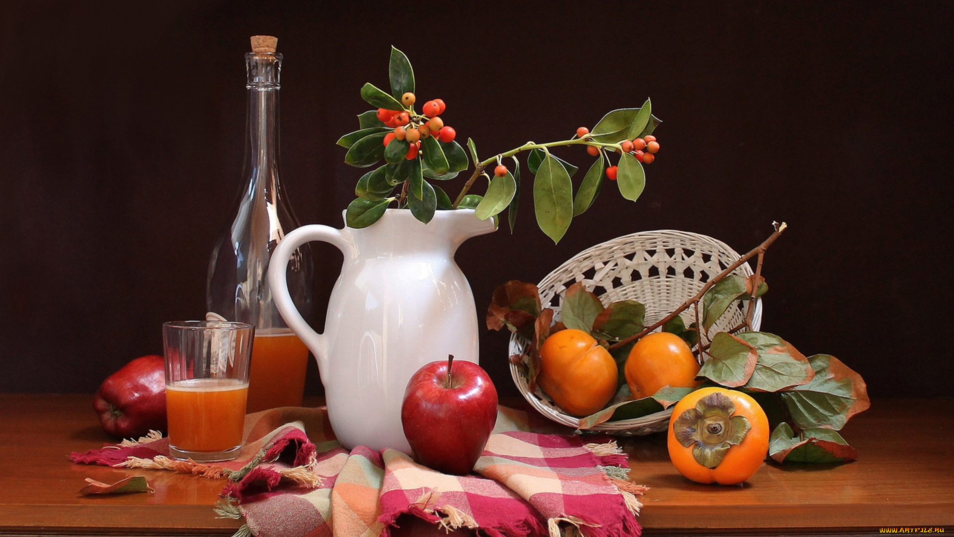 еда, натюрморт, хурма, яблоки, сок