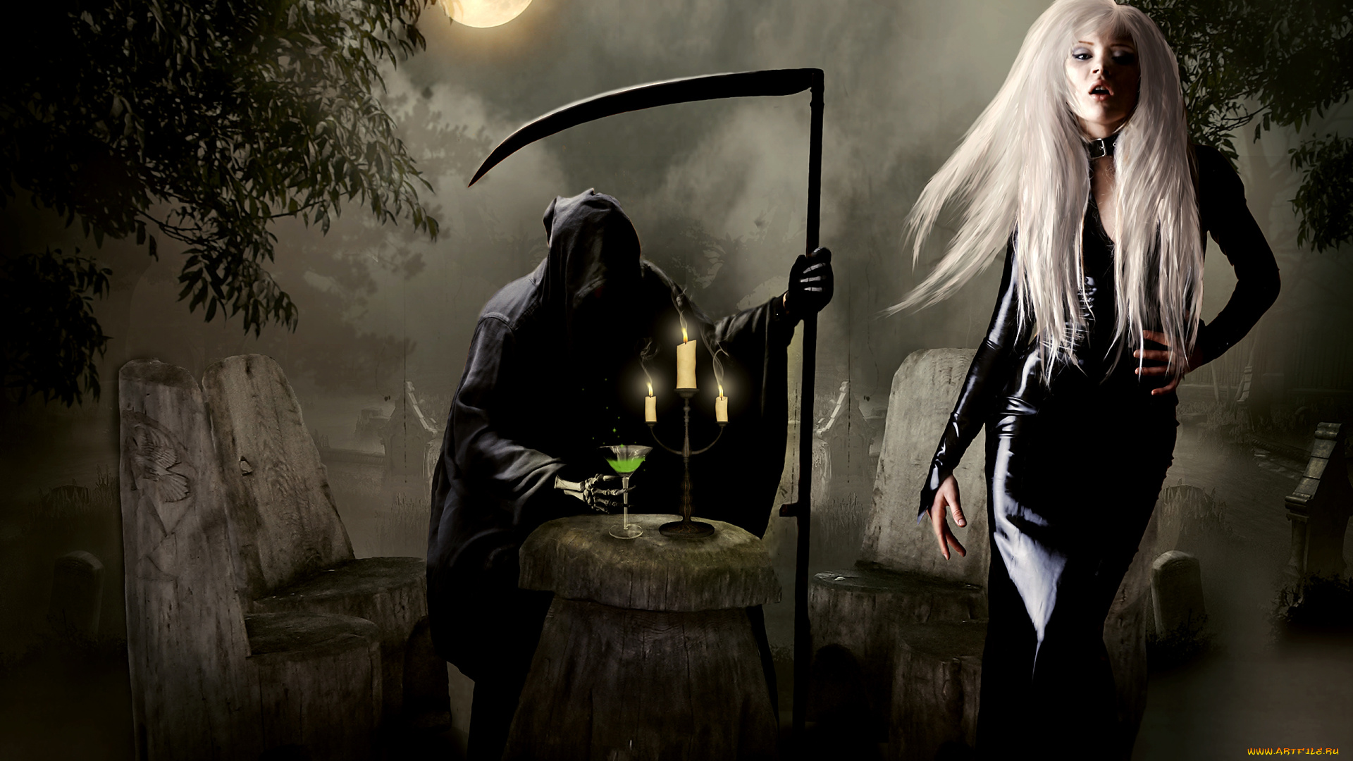 фэнтези, красавицы, и, чудовища, луна, свечи, коса