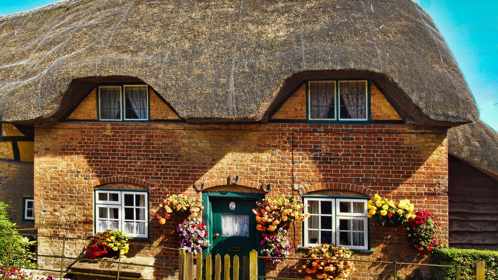 города, -, здания, , дома, цветы, ландшафт, дом, англия, hampshire