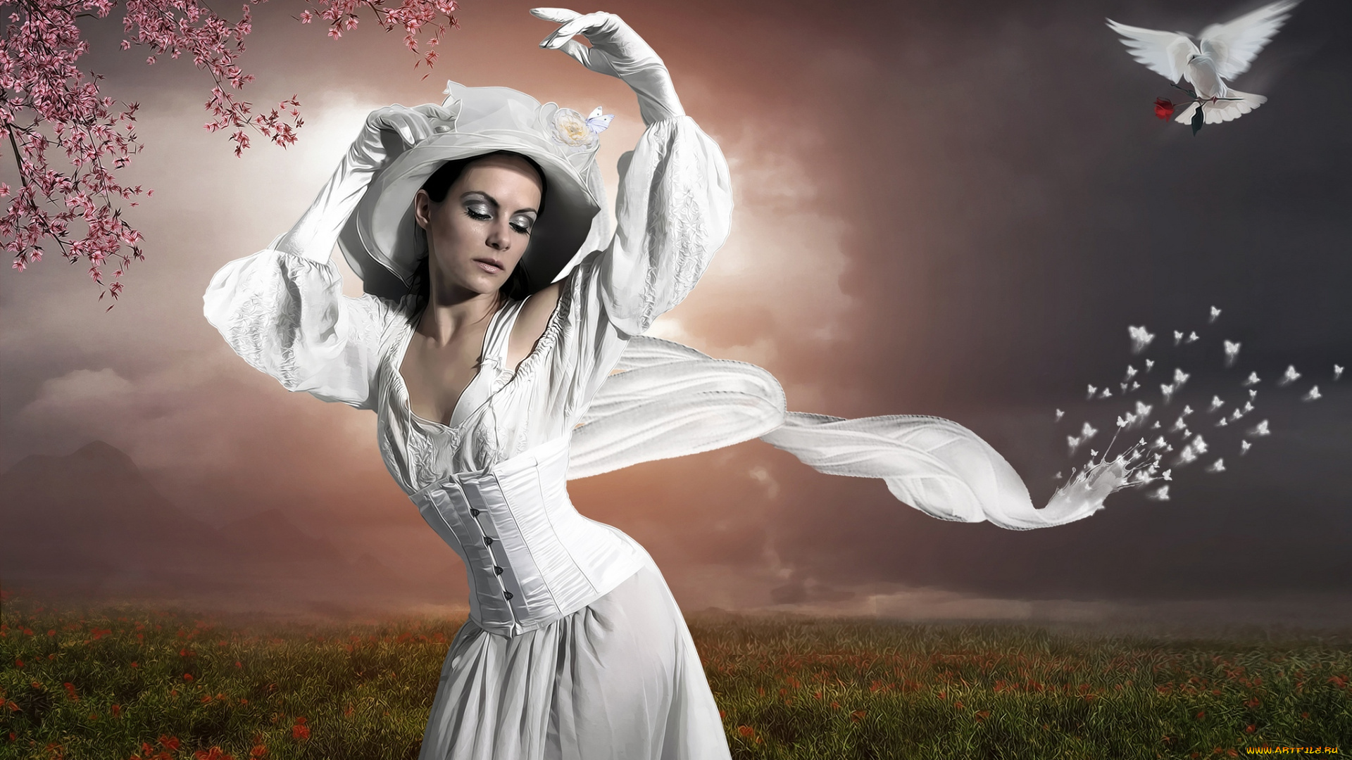 разное, компьютерный, дизайн, девушка, голубь