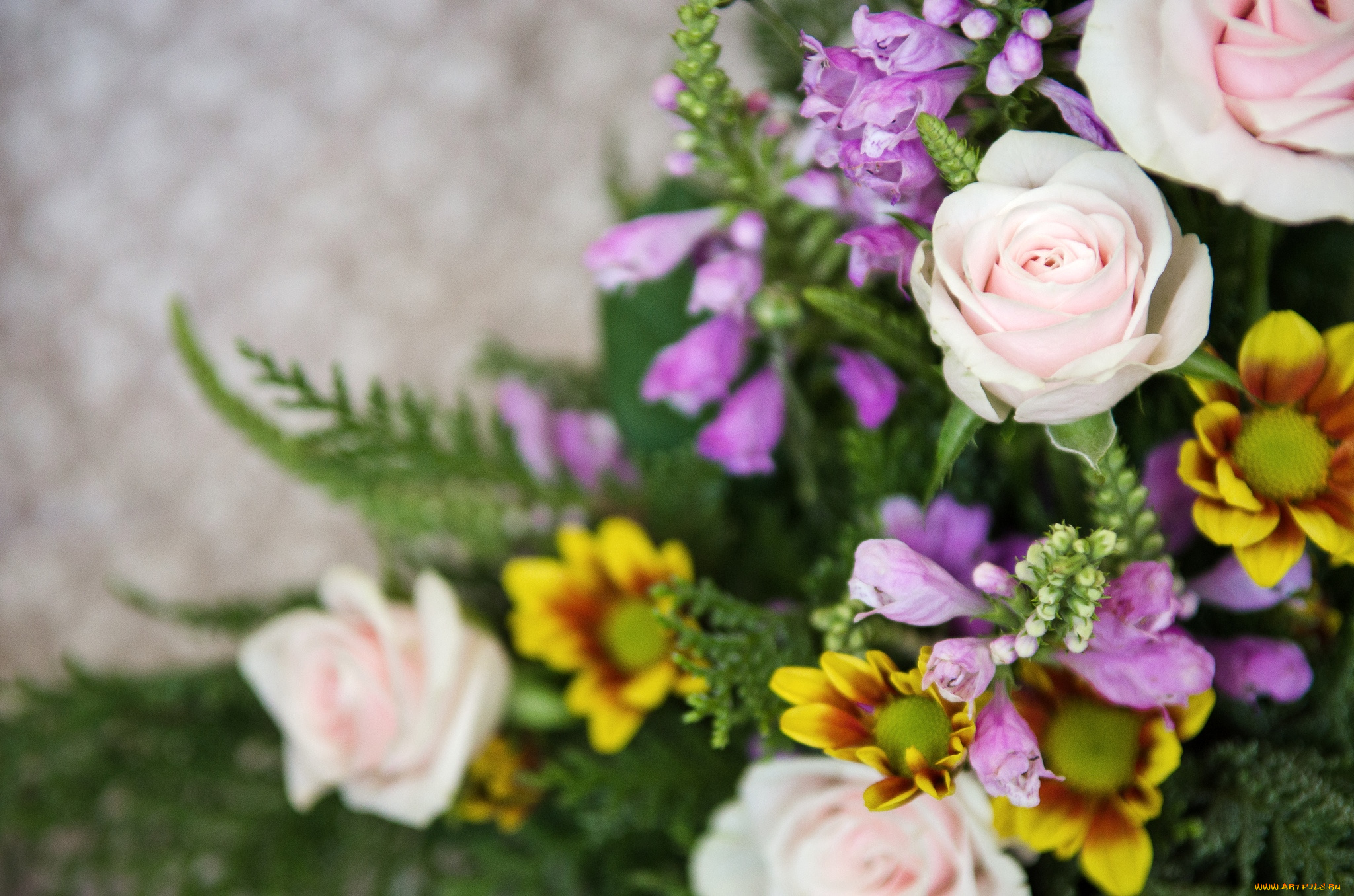 цветы, разные, вместе, розы, хризантемы