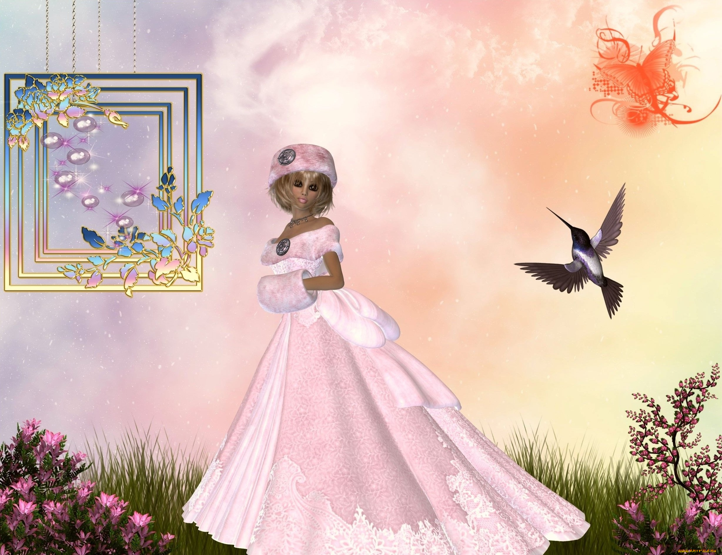 3д, графика, people, , люди, колибри, девушка