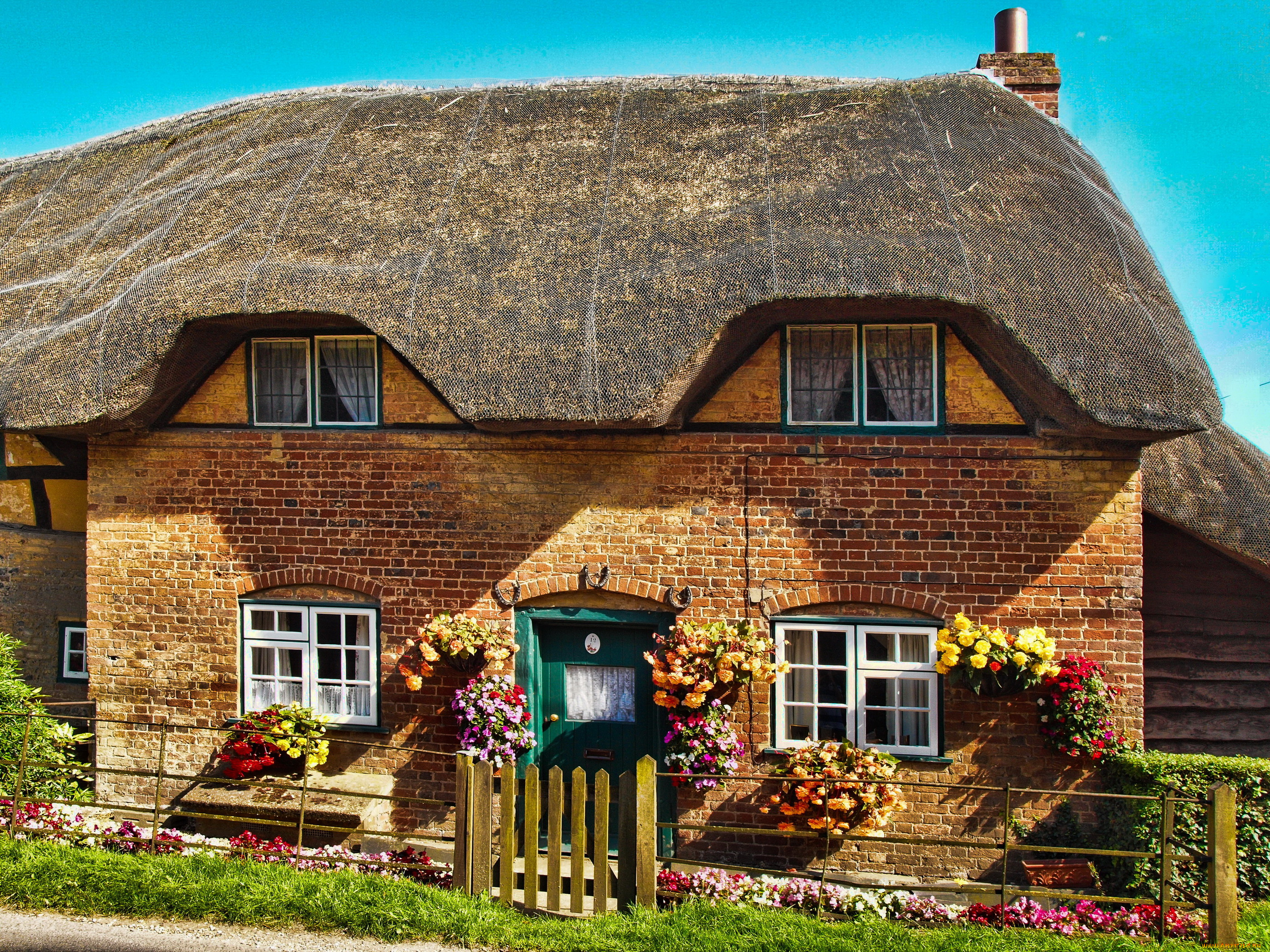 города, -, здания, , дома, цветы, ландшафт, дом, англия, hampshire