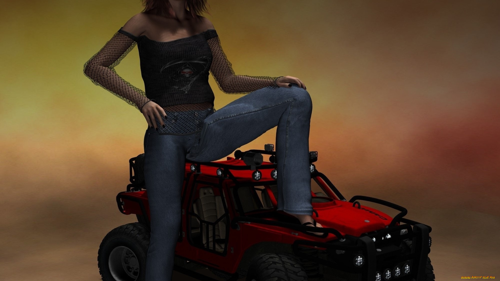 3д, графика, люди, , people, автомобиль, фон, девушка, взгляд