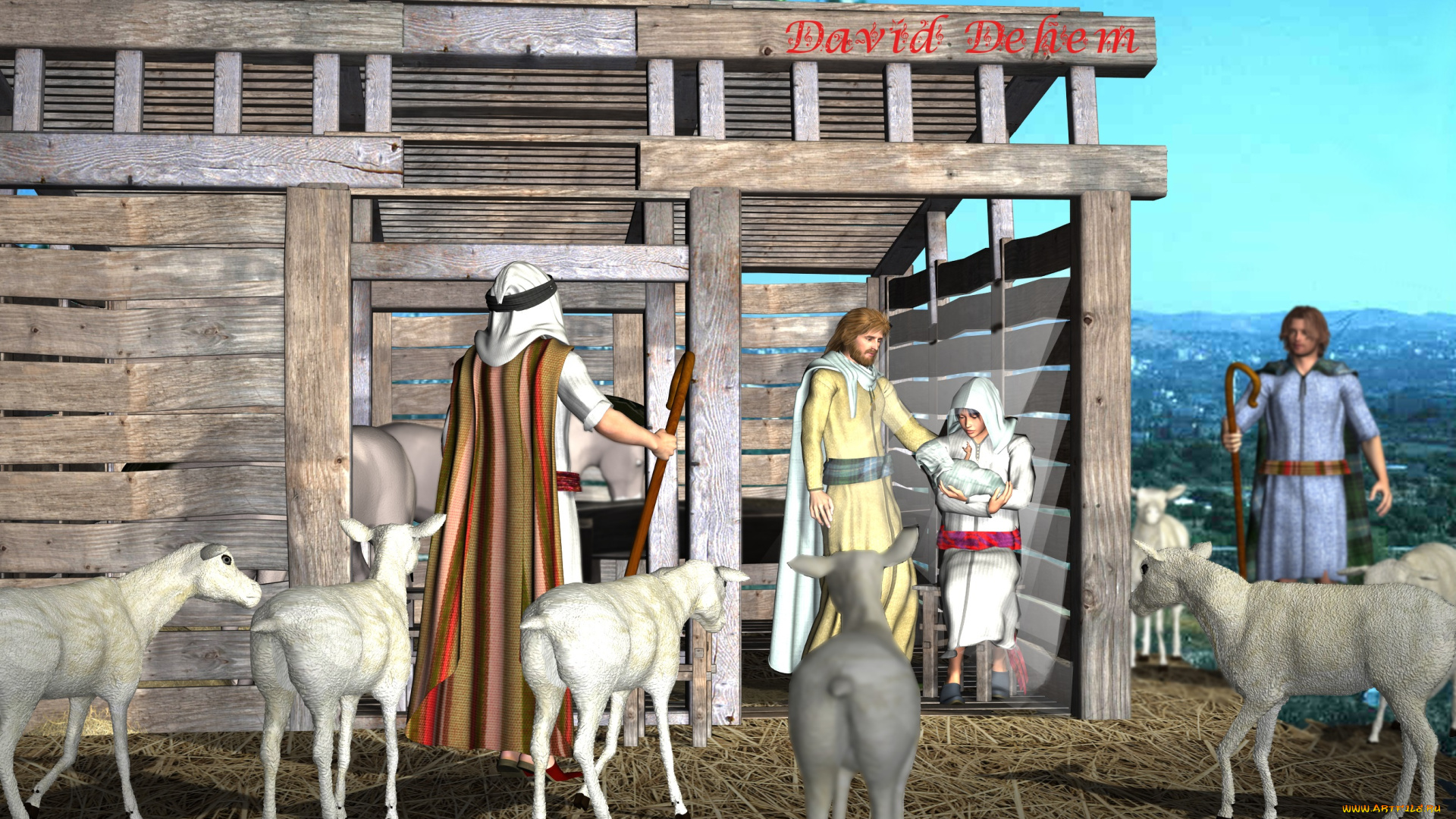 3д, графика, религия, , religion, овцы, пастухи, давид